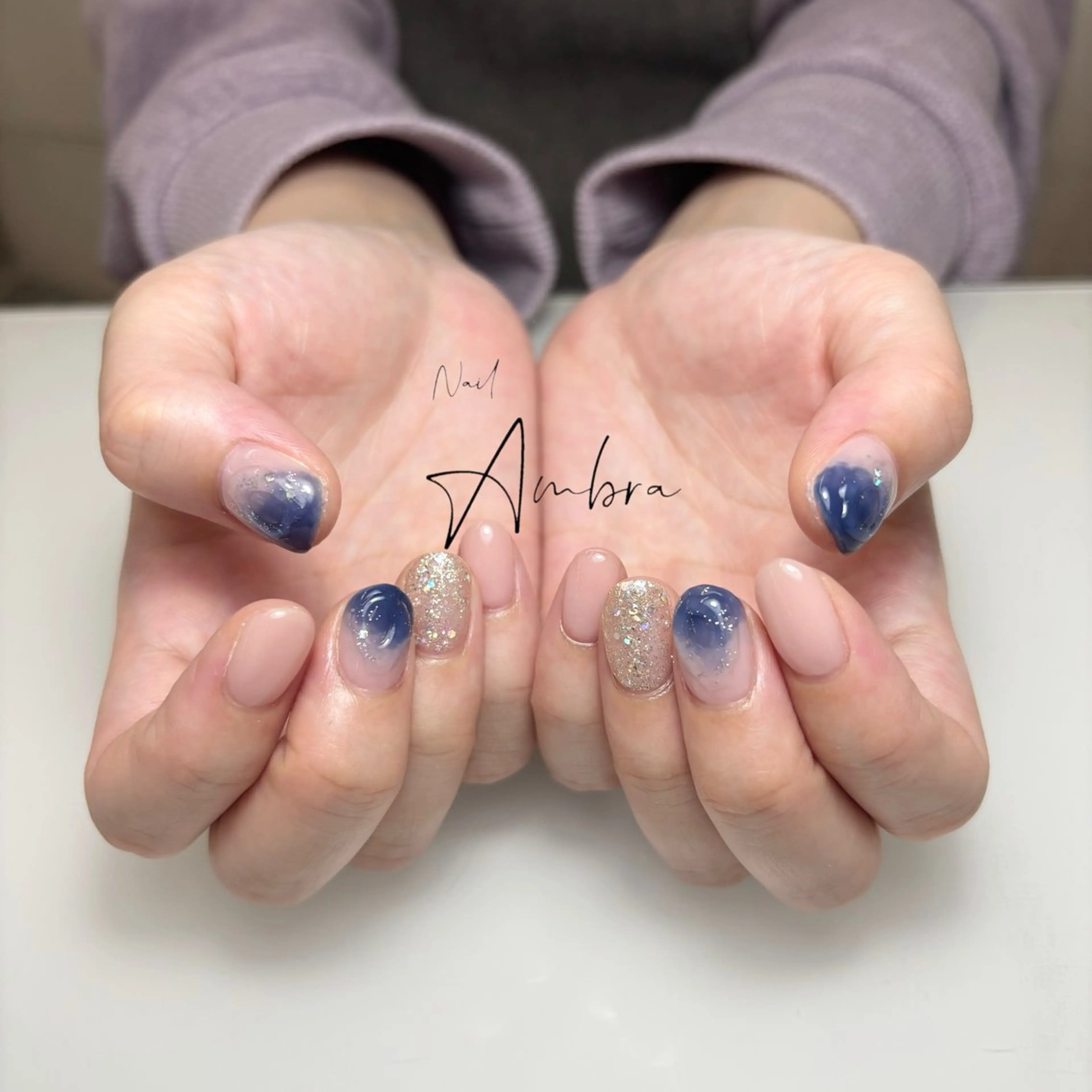 ネイル アートネイル ラメ(グリッター) ワンカラーネイル ピンク ピンクベージュ ハンドネイル Nail Ambra 小山のネイルデザイン