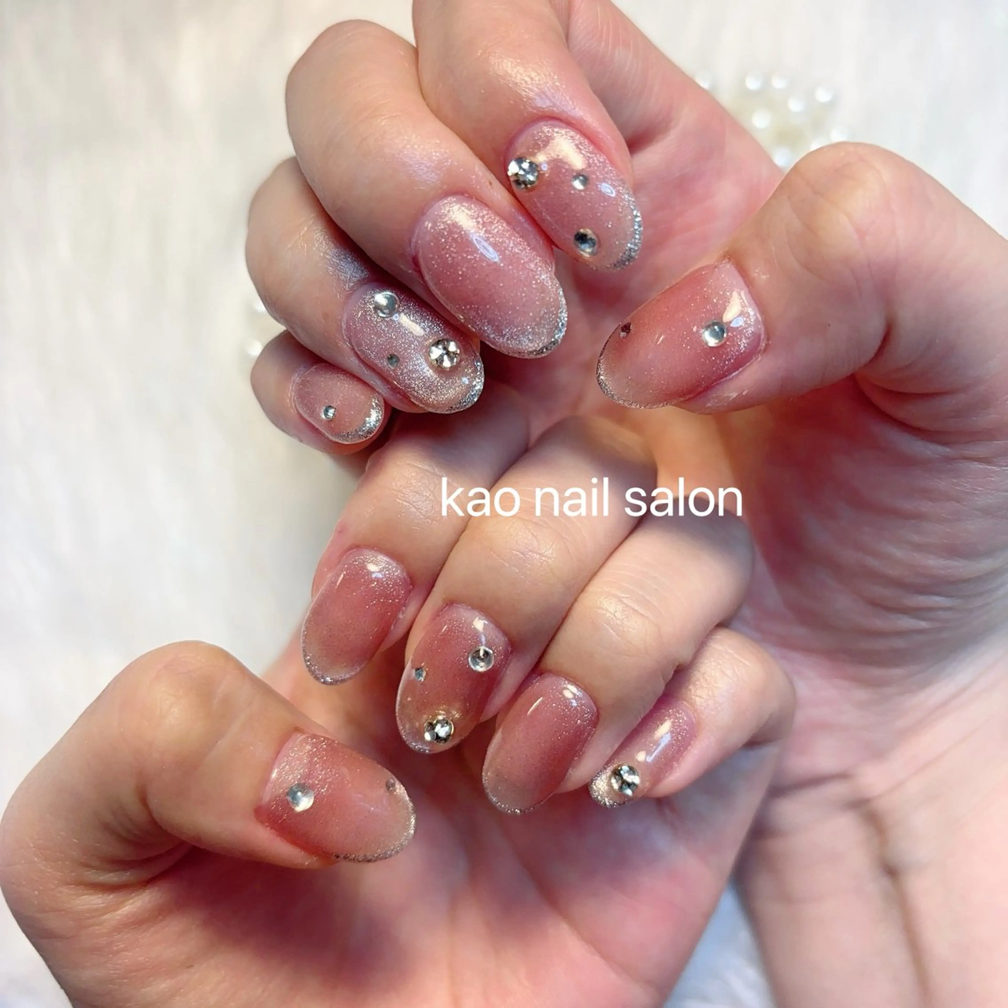 ネイル チークネイル 長さ出し フレンチネイル ジェルネイル ガラスフレンチ ハンドネイル kao nail マグネット/長さだしのネイルデザイン