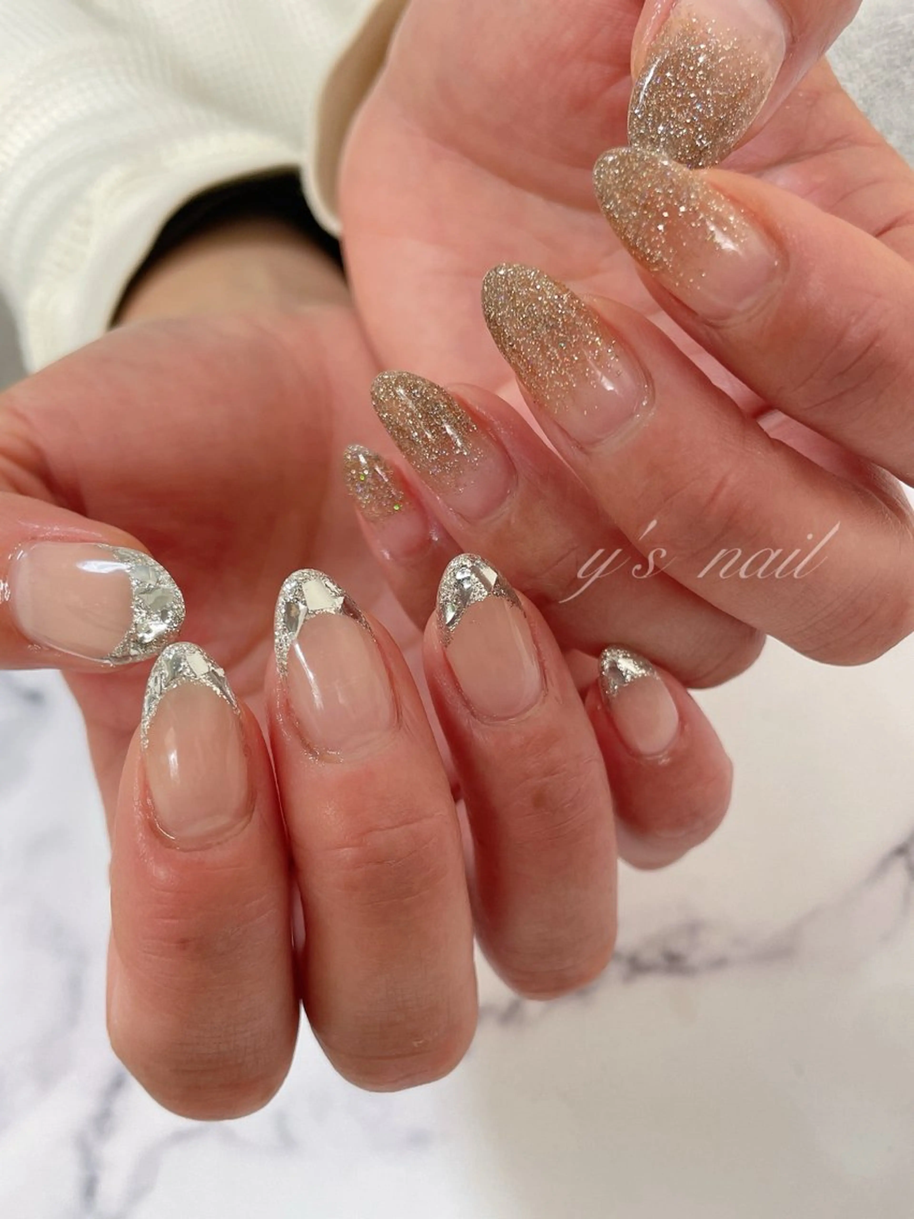 ネイル フラッシュネイル フレンチネイル ガラスフレンチ ハンドネイル y’s nail ✧ゆきのネイルデザイン