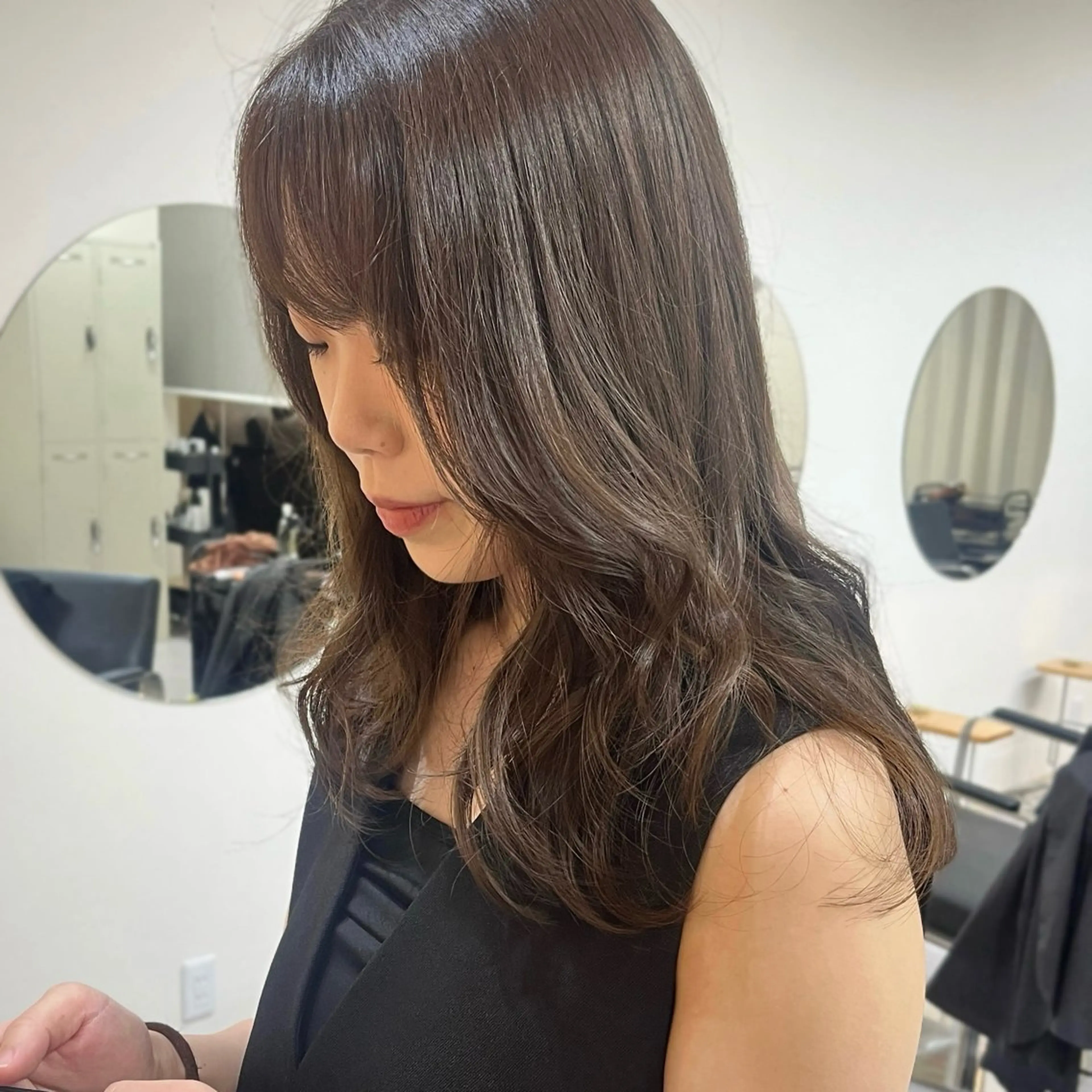 ミディアム レイヤーカット カット ヘアカラー トリートメント ボブ/透明感カラー /坂口恵梨子のヘアスタイル