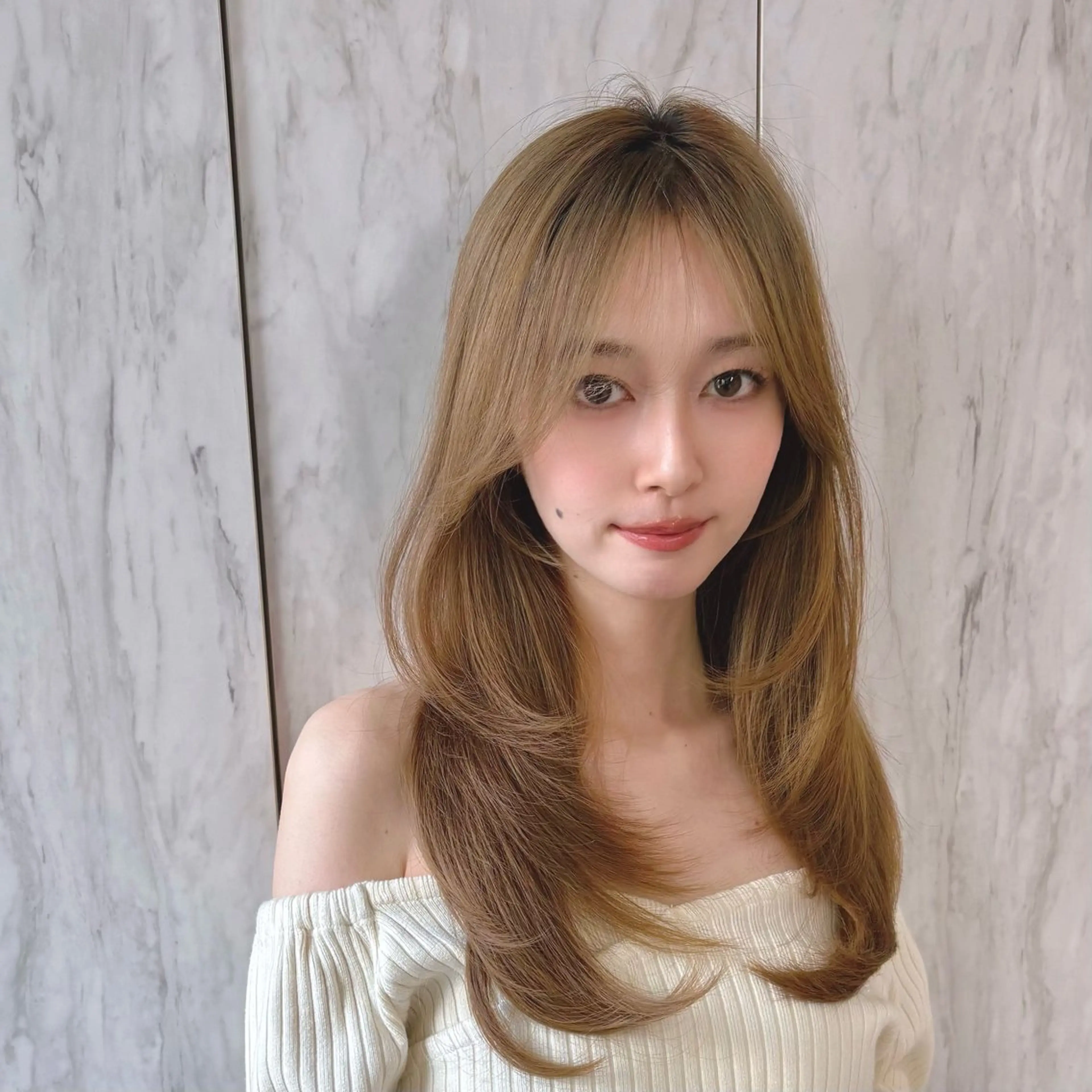 ミディアム カラー パーマ ヘアアレンジ メンズ キッズ 新宿/小顔レイヤー/ 顔まわり/西慶太朗のヘアスタイル