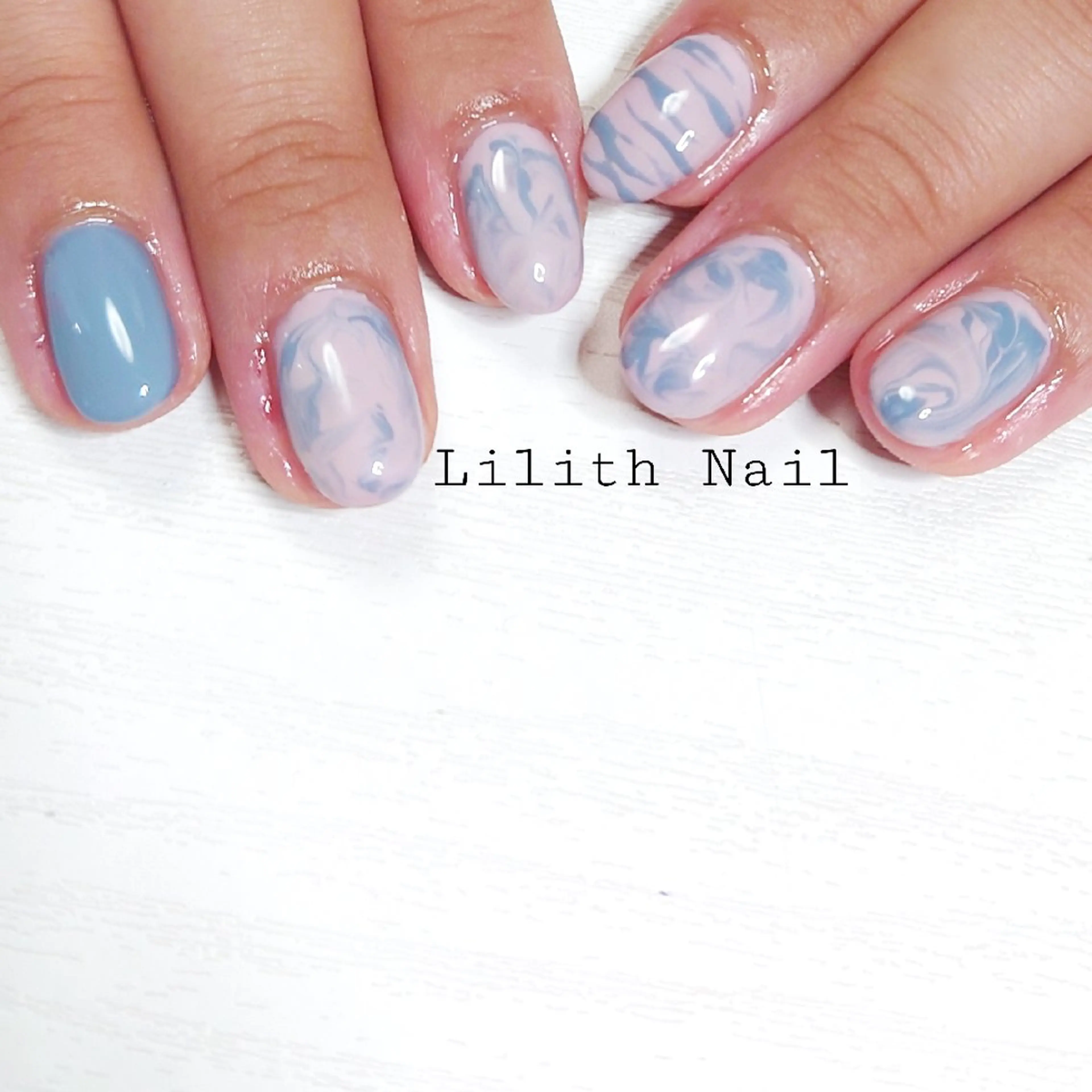 ネイル アニマル柄 ブルー 桜ネイル 大理石ネイル(マーブル) ピンク ハンドネイル Lilith Nailのネイルデザイン