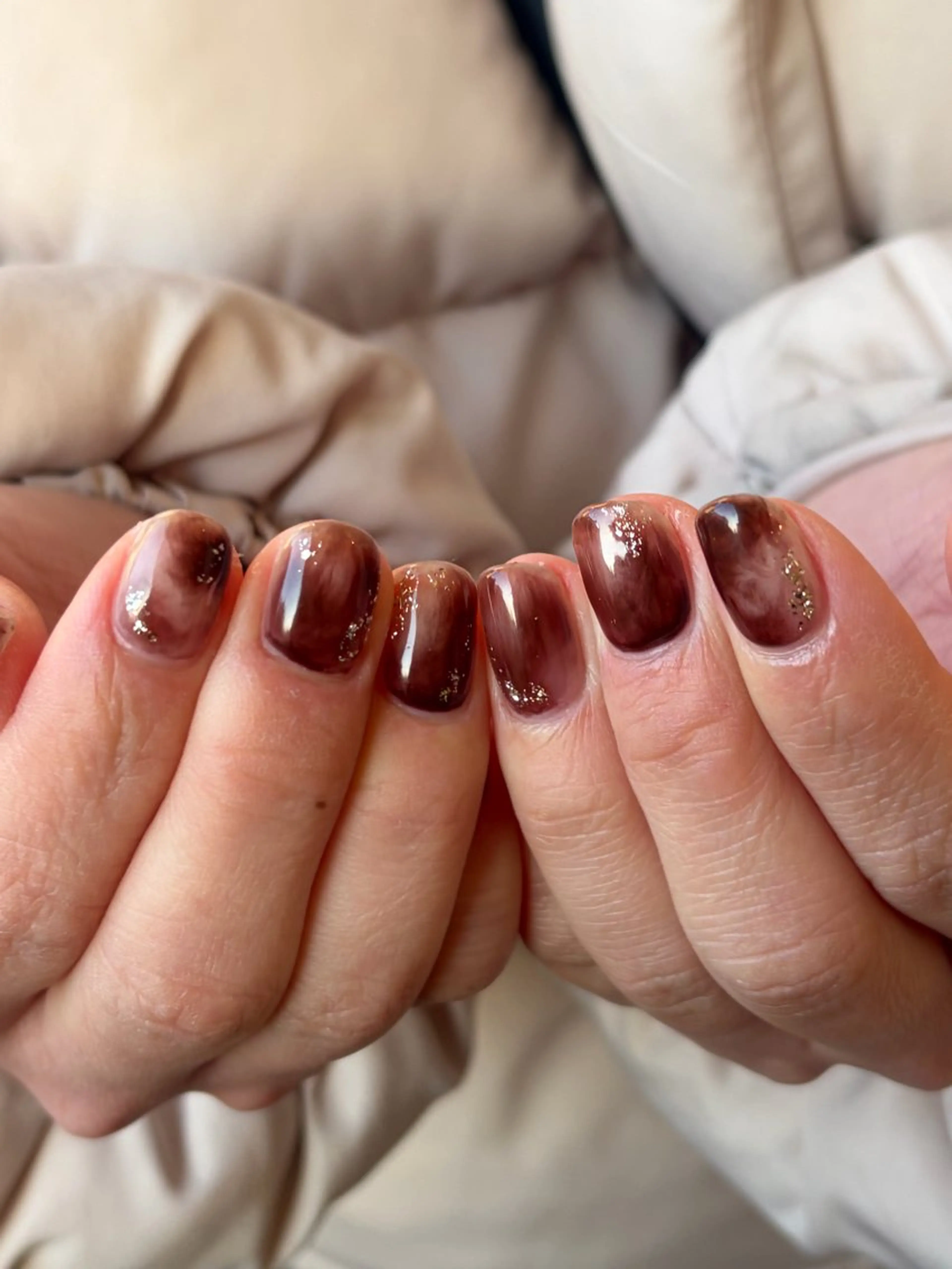 ネイル ブラウン クリアネイル ゴールド ニュアンスネイル 【Ranan】 Narumiのネイルデザイン