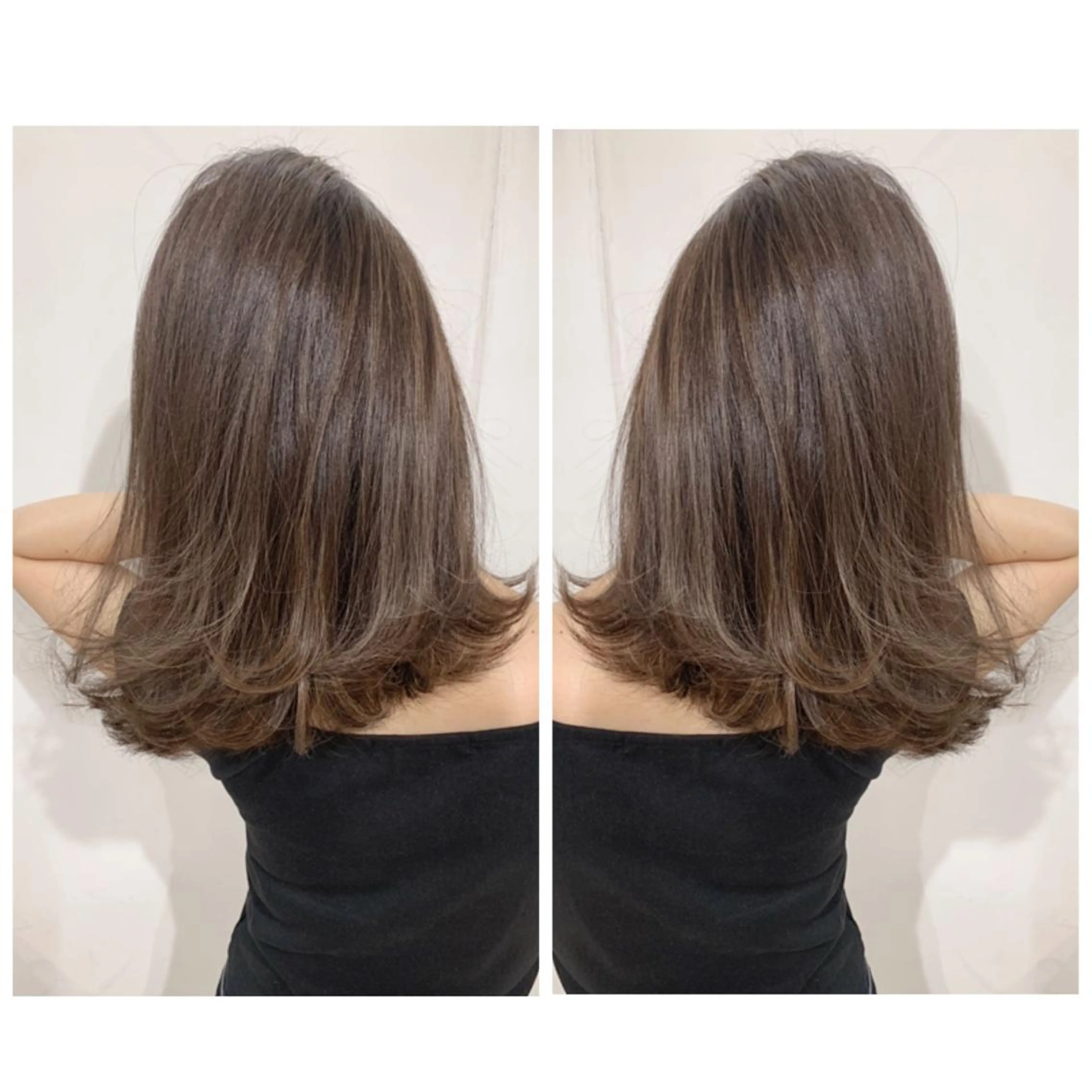 ミディアム カラー アッシュ バレイヤージュ ブリーチ デザインカラー グレージュ カット ヘアカラー トリートメント 京都大人女性ショート 徒歩1分/秋山のヘアスタイル