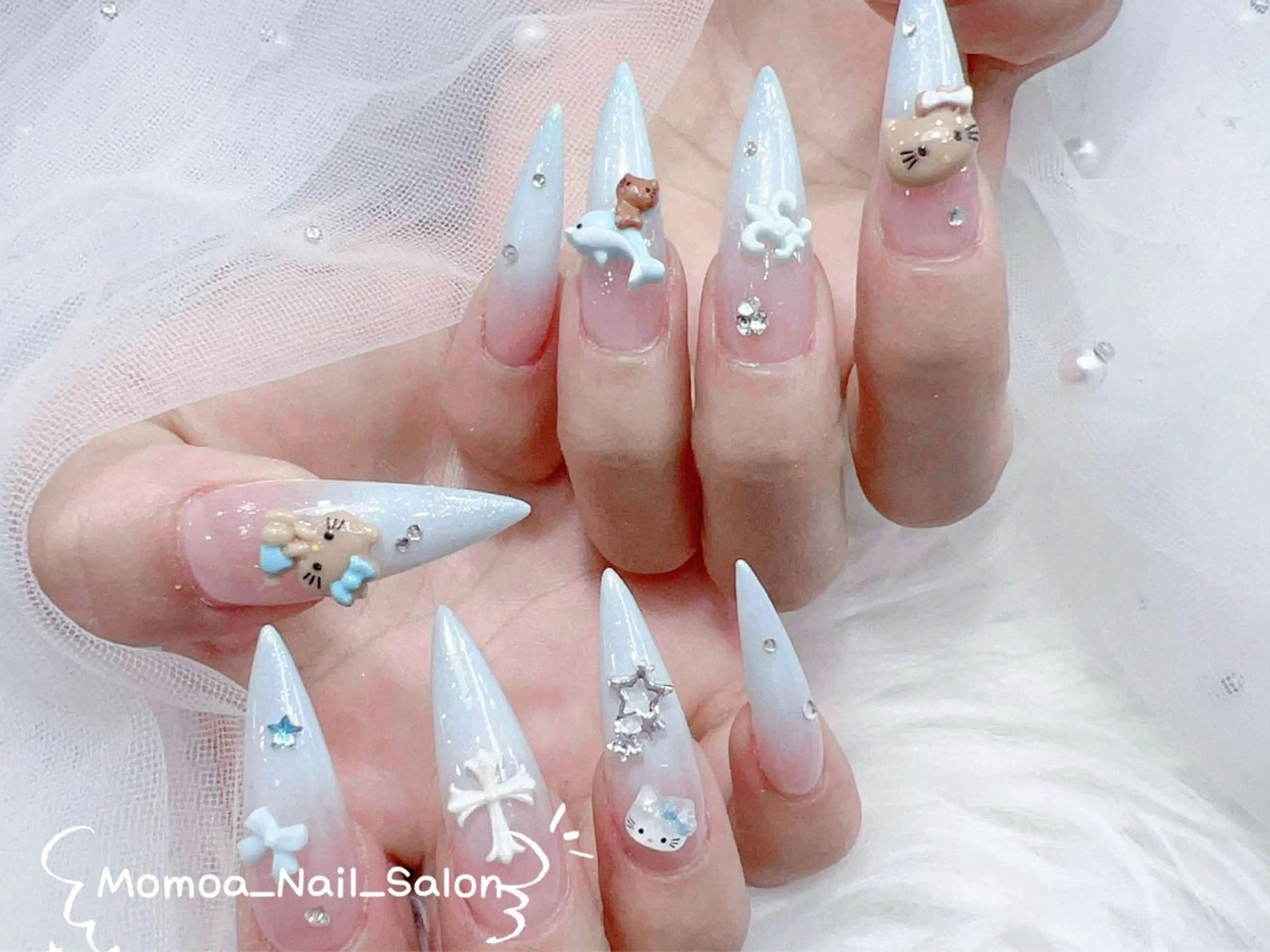 ネイル ハロウィン キラキラネイル 韓国ネイル スカルプネイル ハンドネイル MoMoA Nail ネイル長さ出し専門店のネイルデザイン