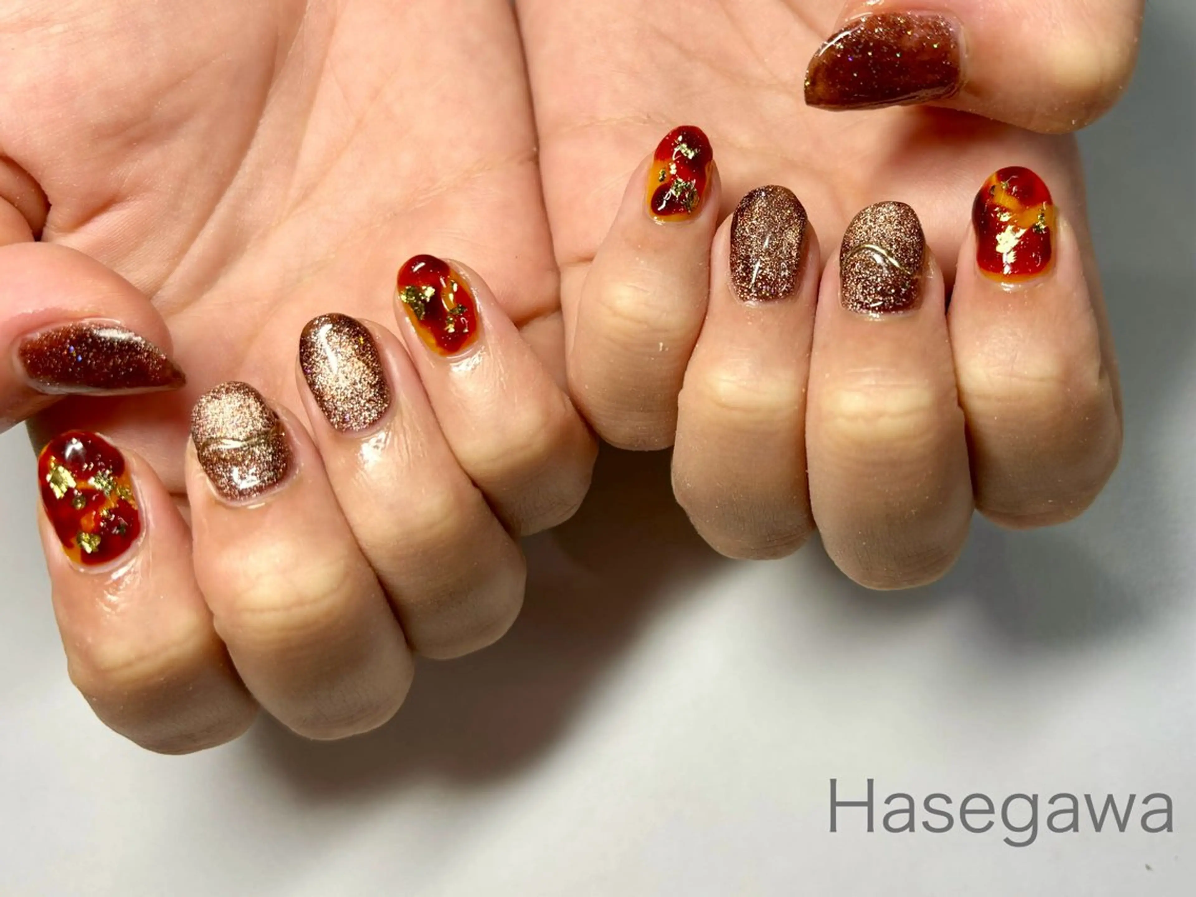 ネイル べっ甲ネイル マグネットネイル ハンドネイル DROP 長谷川のネイルデザイン