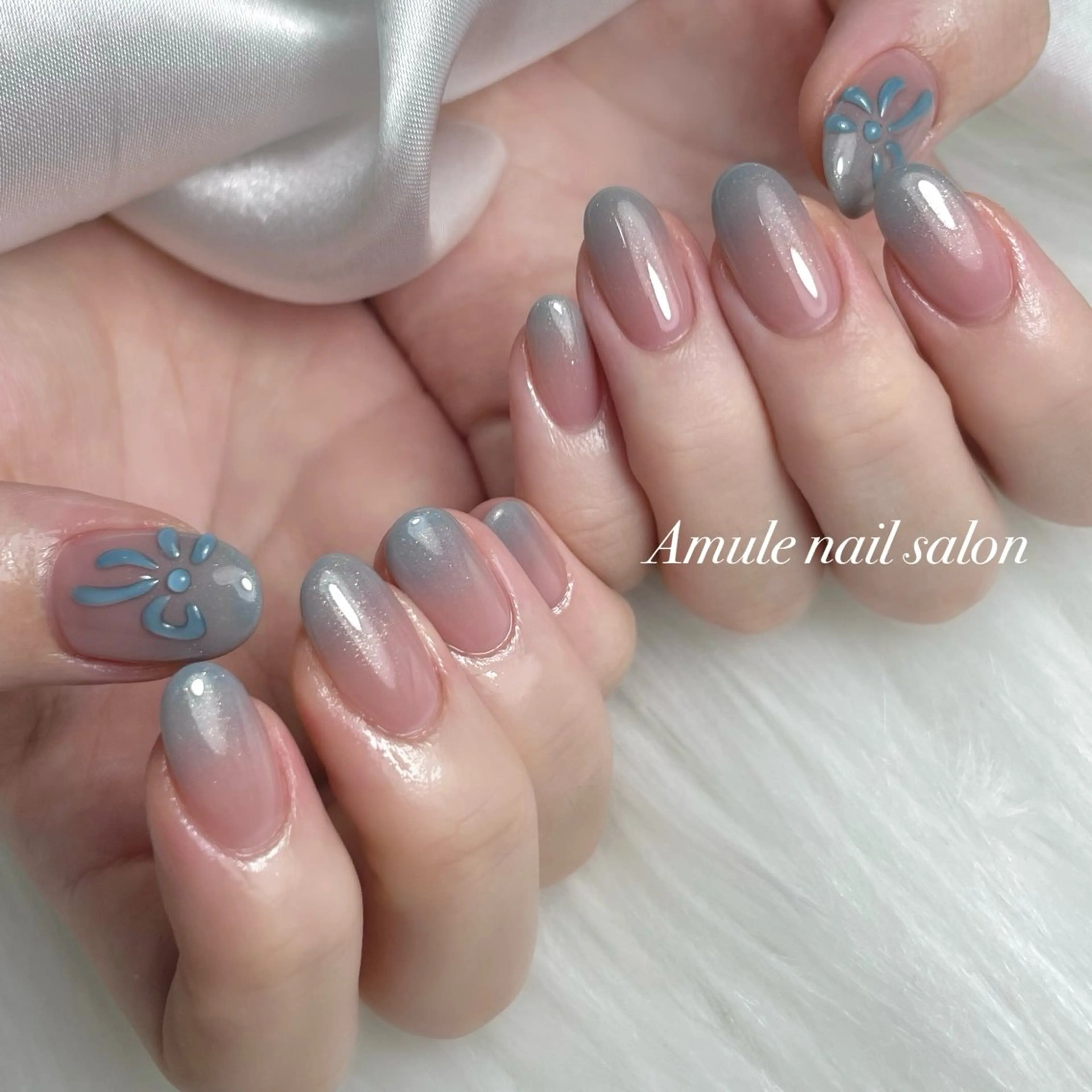 ネイル アートネイル クリアネイル グラデーション ぷっくりネイル リボン ハンドネイル Amule nailsalonのネイルデザイン