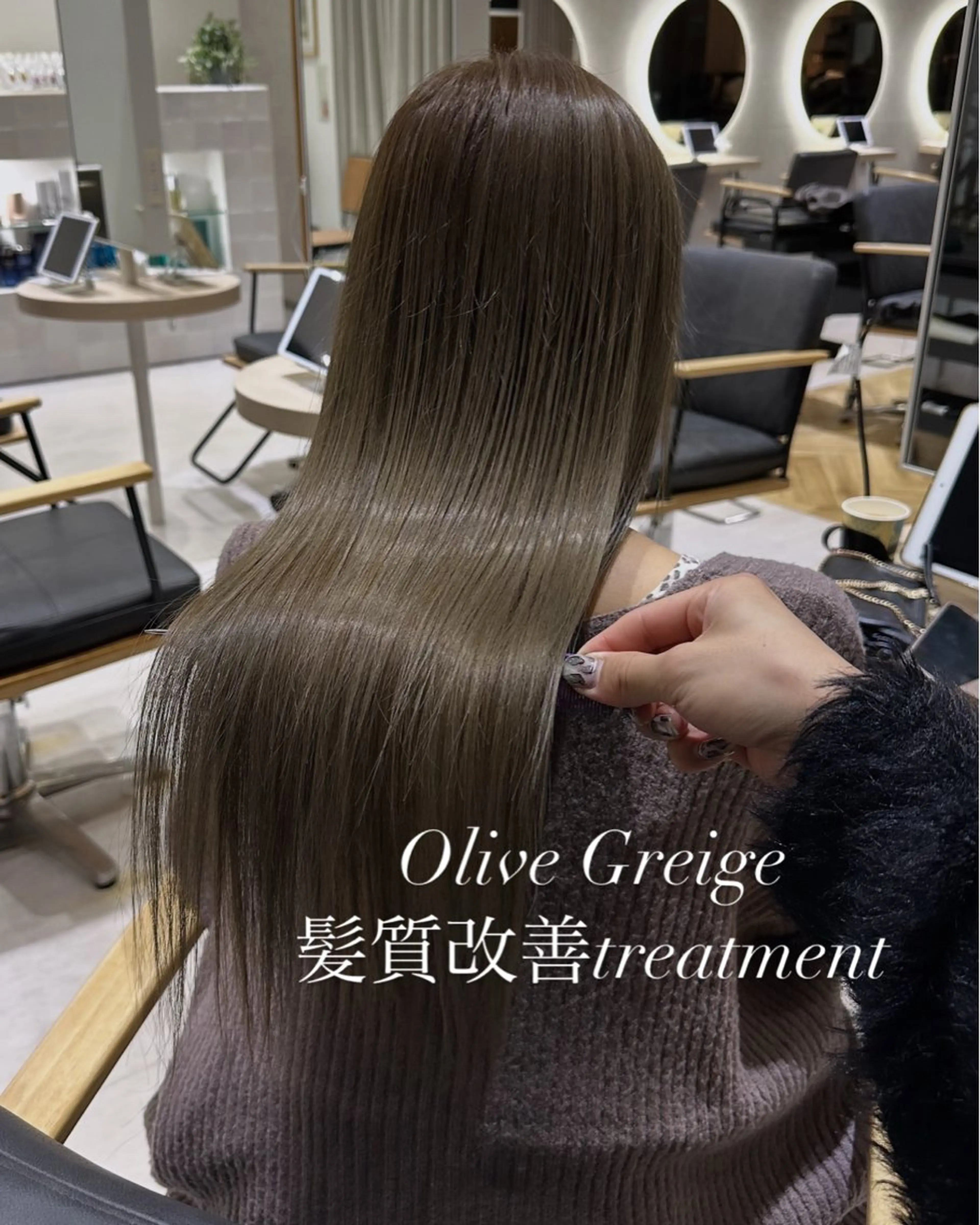 ロング カラー 赤み消し/オリーブ カーキ/福田れんのヘアスタイル