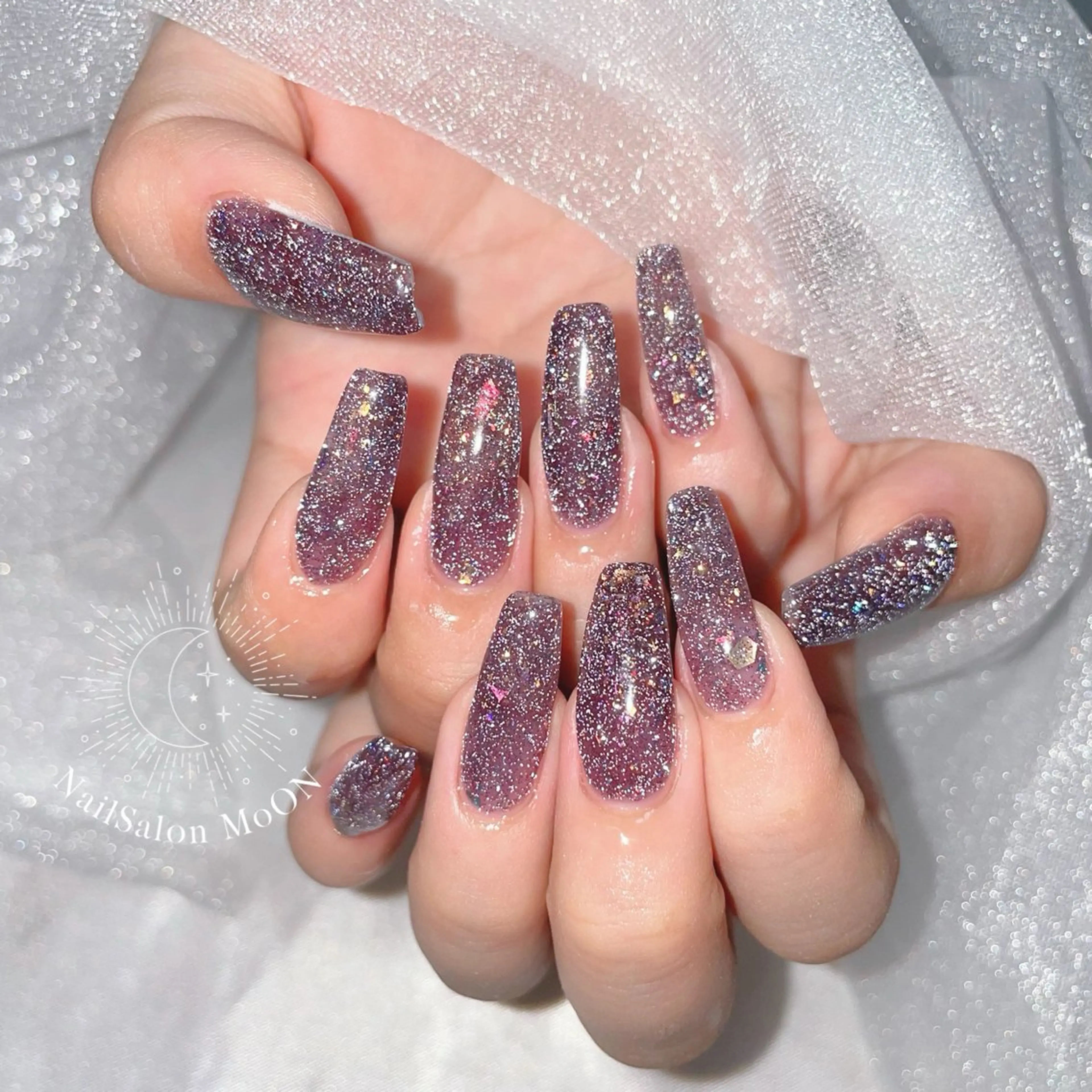 ネイル フラッシュネイル ラメ(グリッター) MoON...❤︎ MeGuのネイルデザイン