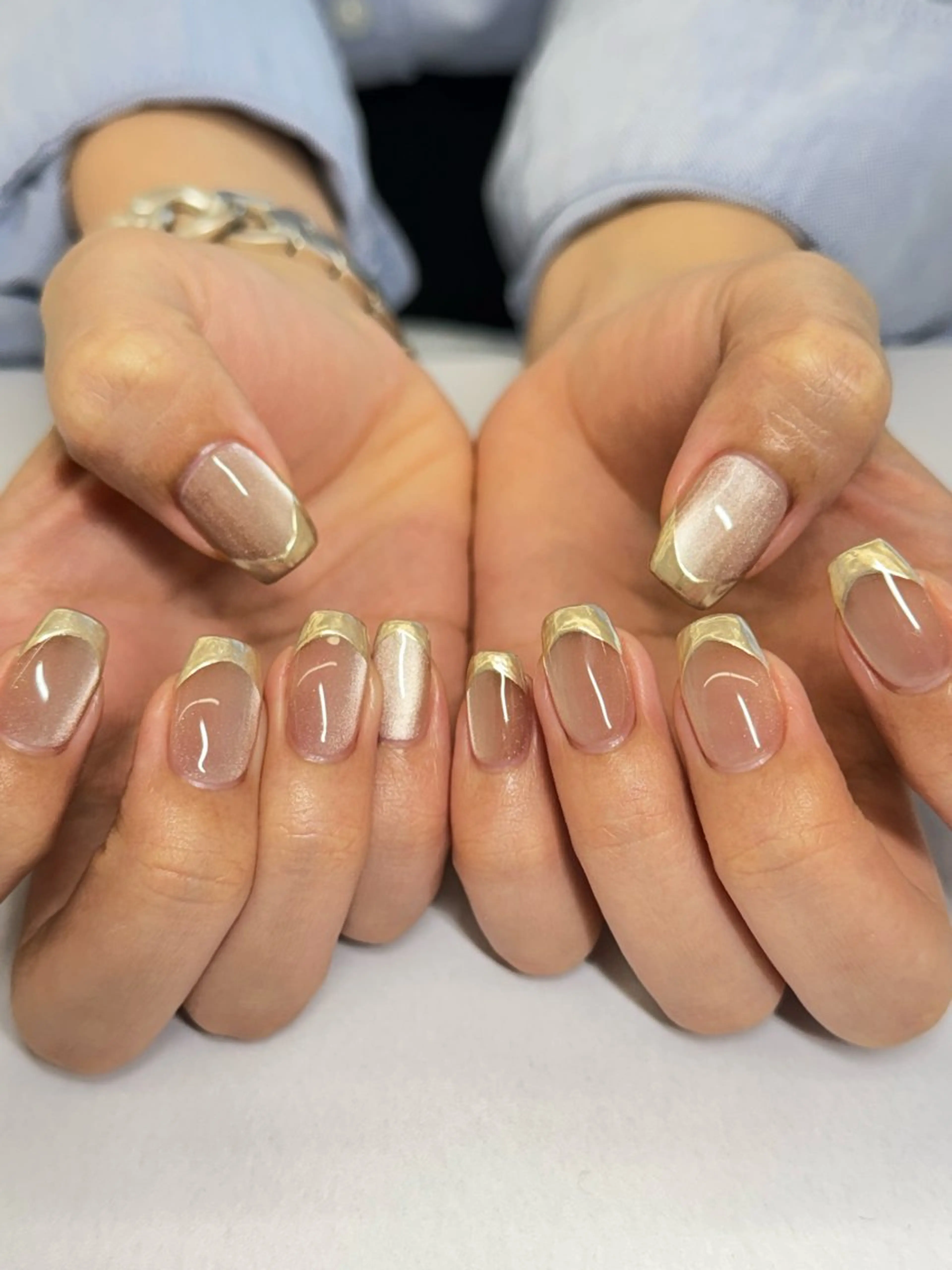 ネイル フレンチネイル ジェルネイル ミラーネイル パラジェル WHITELY みどりのネイルデザイン