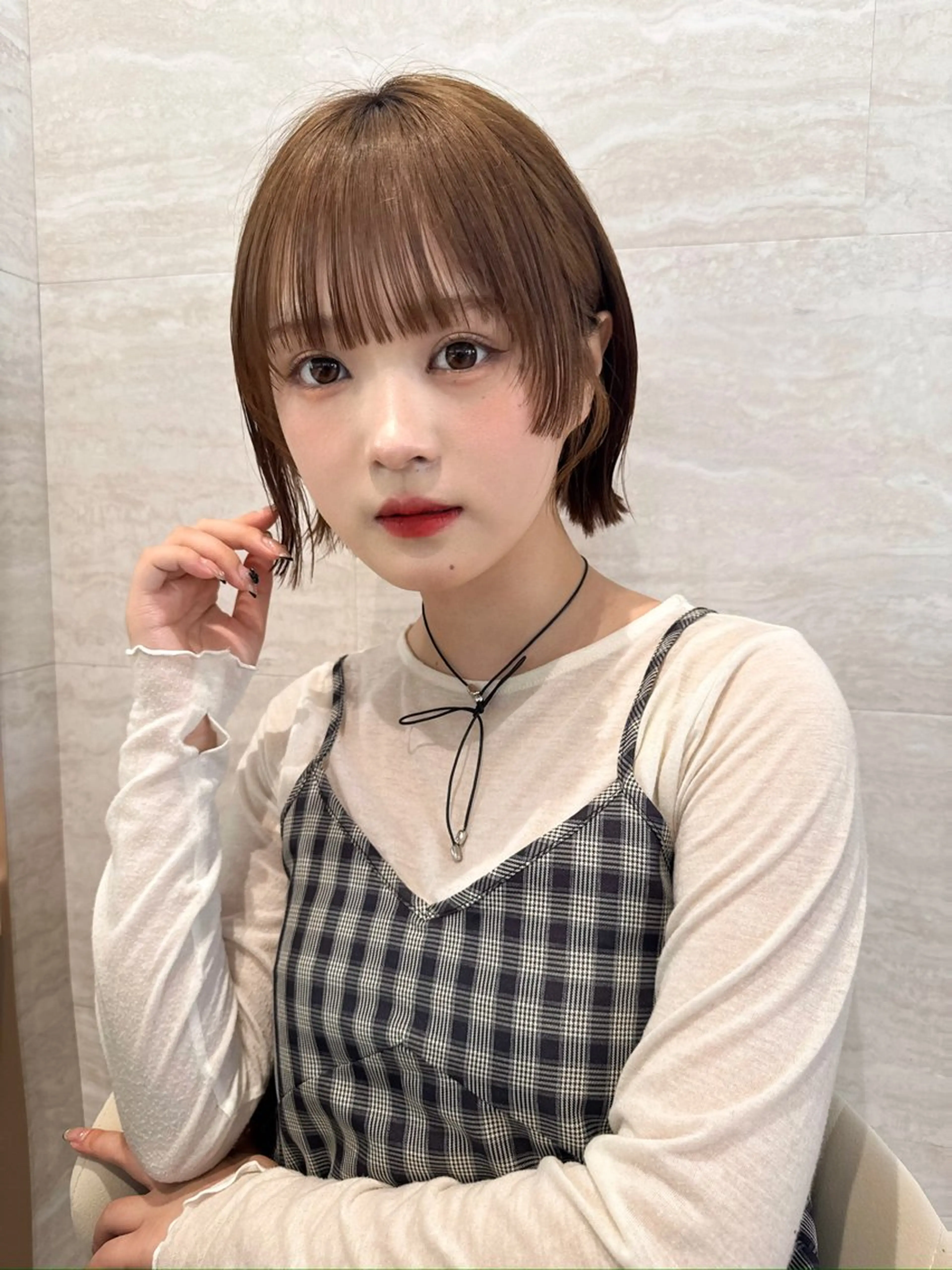 ミディアム カット ヘアカラー トリートメント 🫧ボブ／縮毛矯正／ 韓国／ゆーな🫧のヘアスタイル