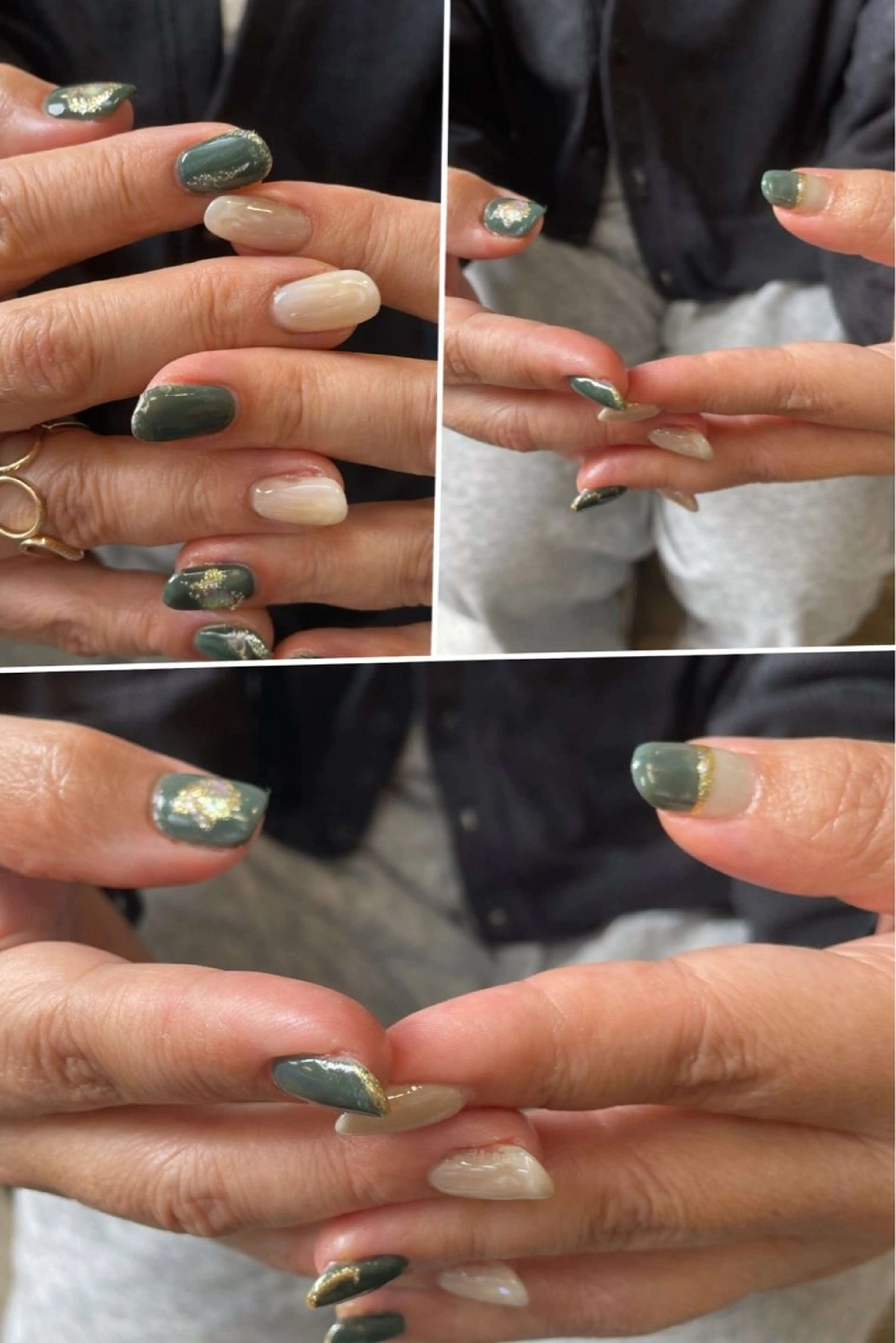 ネイル ゴールド グリーン ハンドネイル 〜Pearl me〜 Michiのネイルデザイン