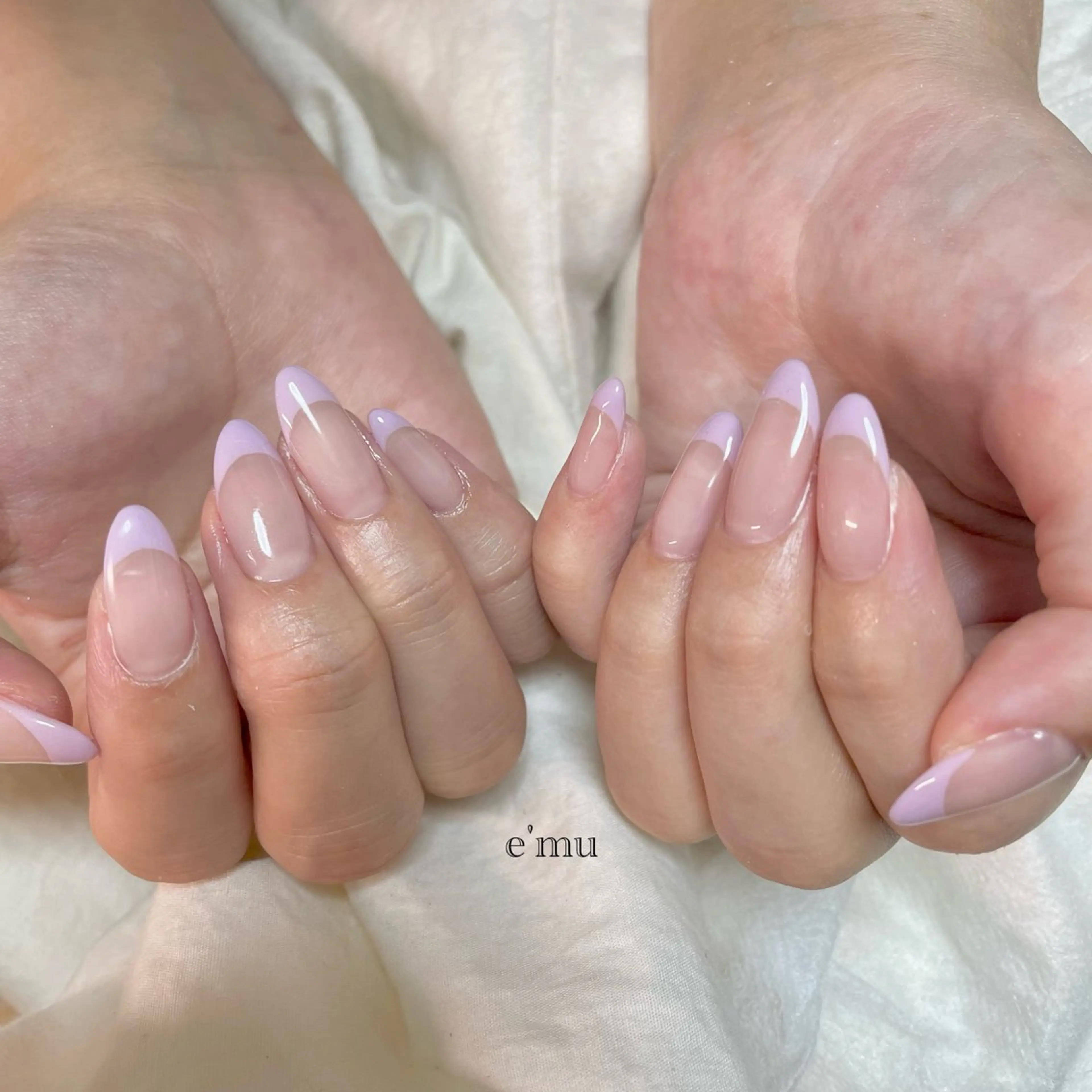 ネイル フレンチネイル パステルネイル パープル ハンドネイル nail salon e'mu💐のネイルデザイン