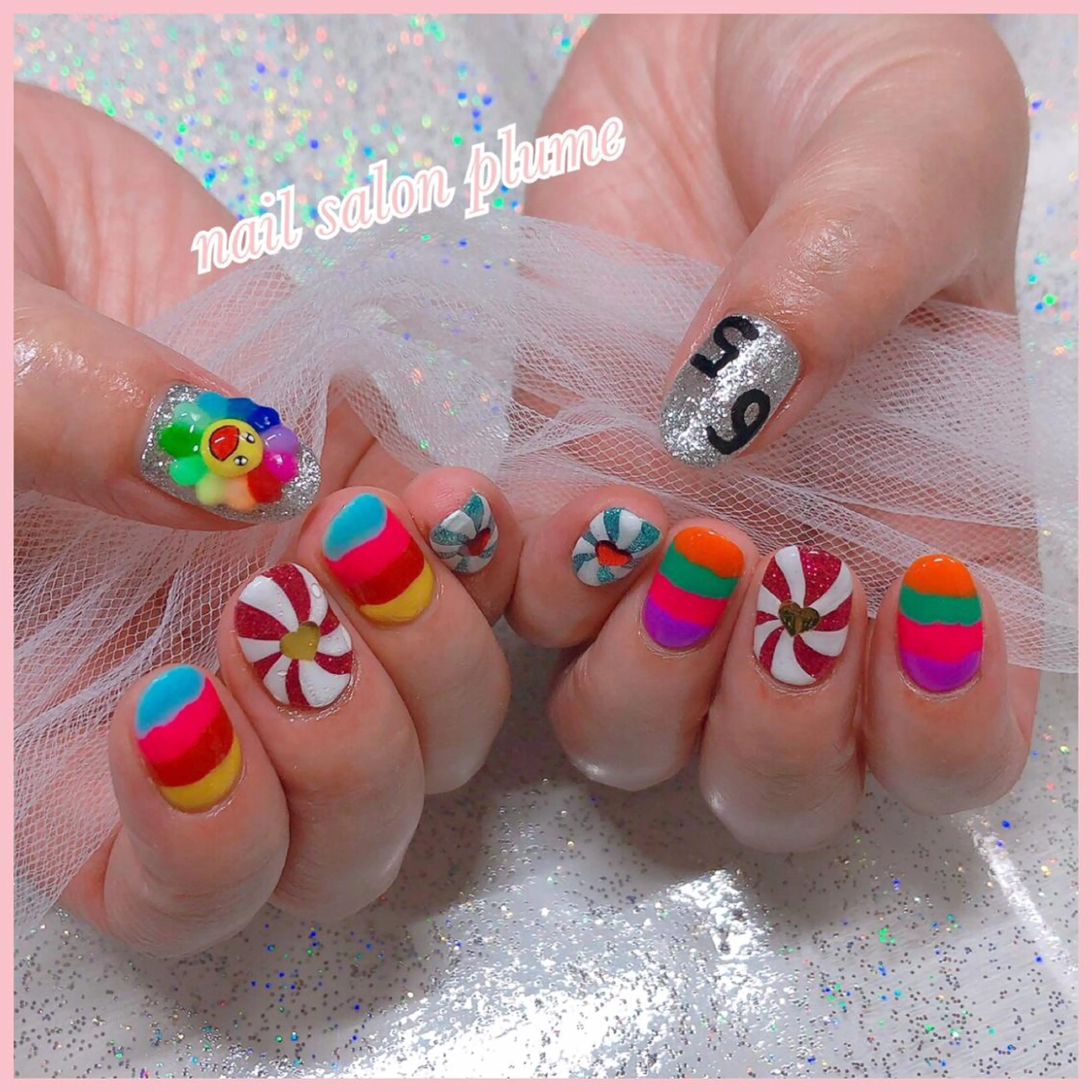 ネイル アートネイル フラワーネイル ハート キラキラネイル 韓国ネイル ハンドネイル plume nail ☆韓国ネイルのネイルデザイン