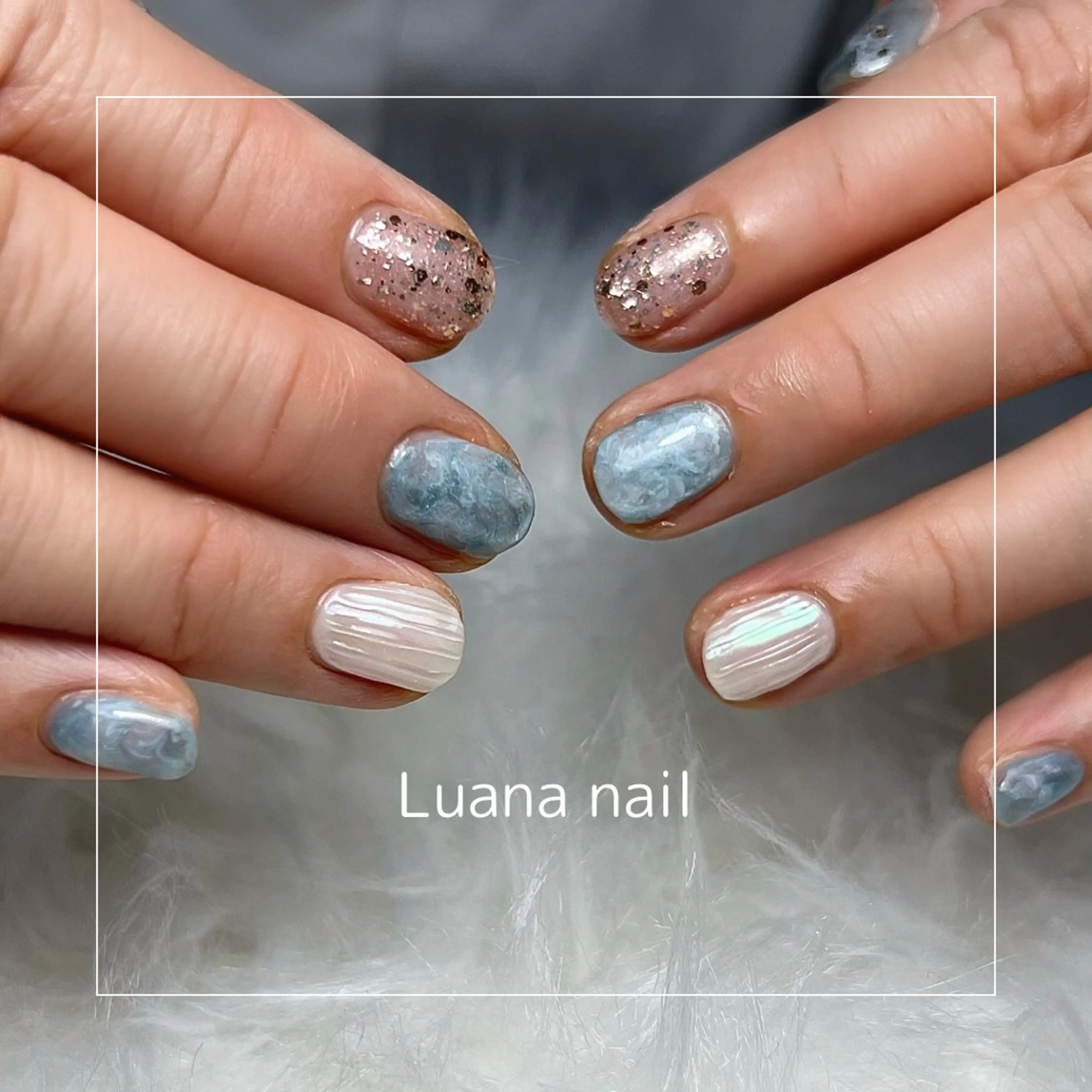 ネイル ブルー ラメ(グリッター) マグネットネイル Luana nailのネイルデザイン