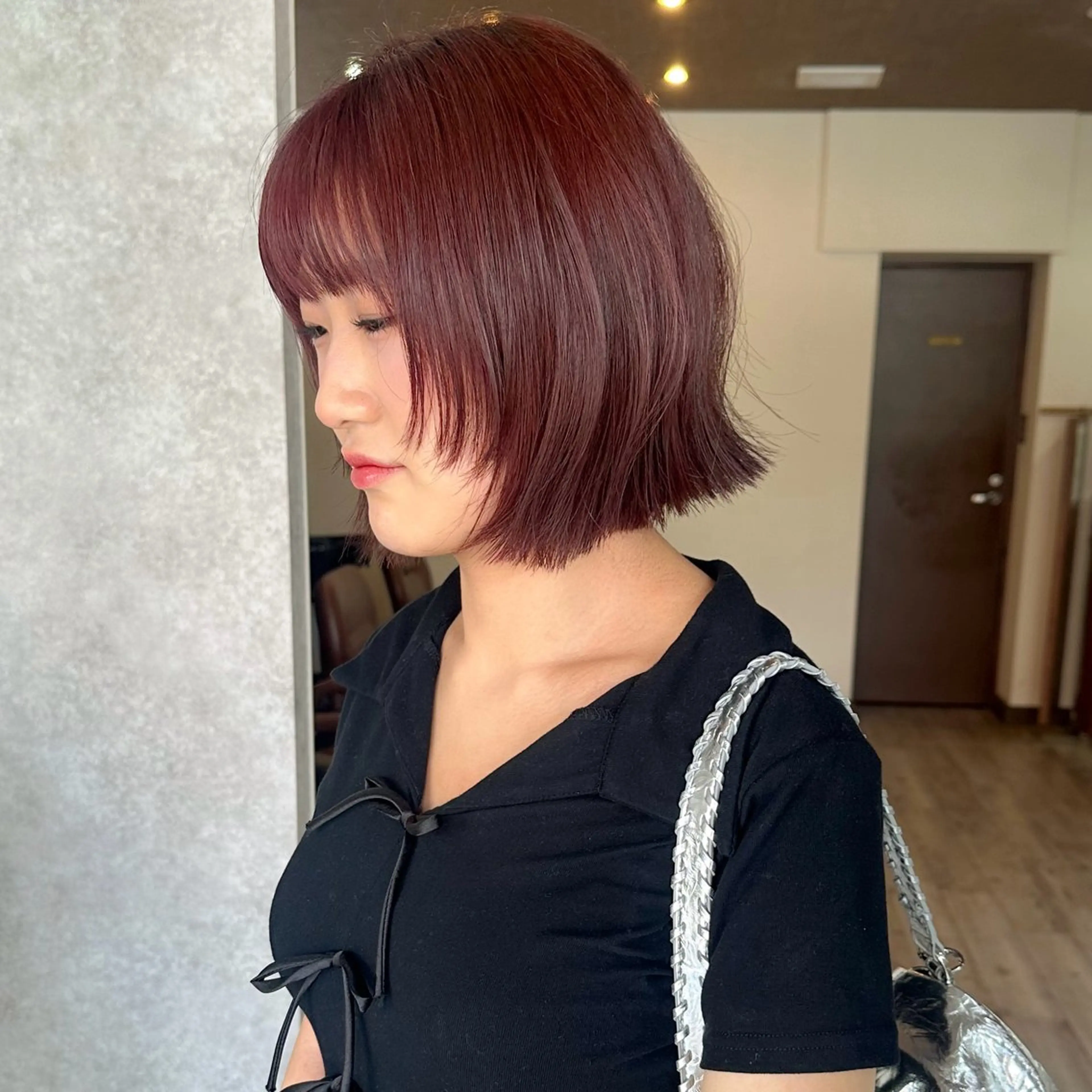 ミディアム カラー ブリーチ ダブルカラー ブリーチなしカラー レッドカラー カット ヘアカラー トリートメント レイヤー/高橋 みく /池下/千種のヘアスタイル