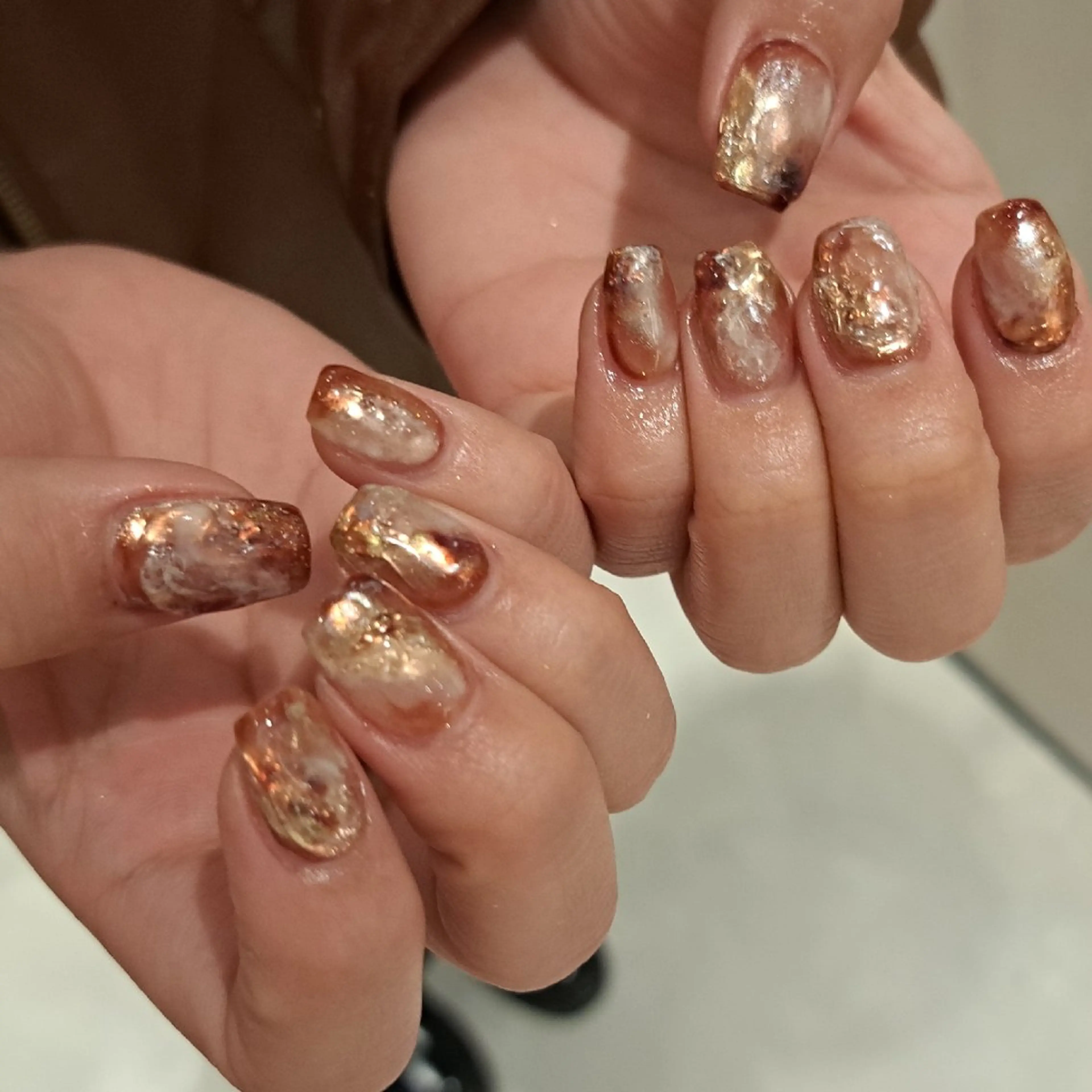 ネイル アートネイル ブラウン ジェルネイル ミラーネイル 持ち込み Nail mood デザイン持ち込みokのネイルデザイン