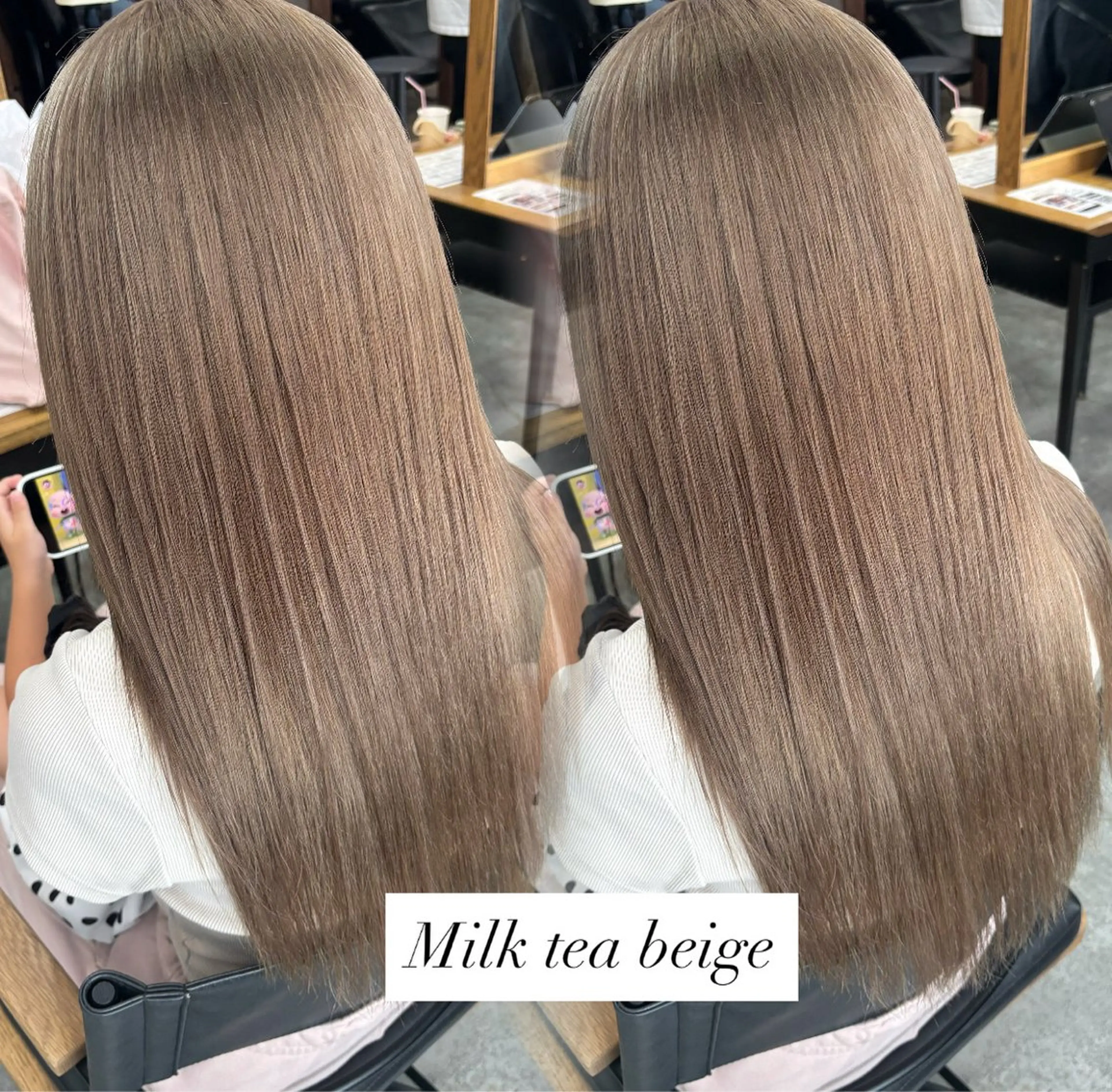 カラー ベージュカラー ブリーチ ミルクティーベージュ 市毛 結菜のヘアスタイル