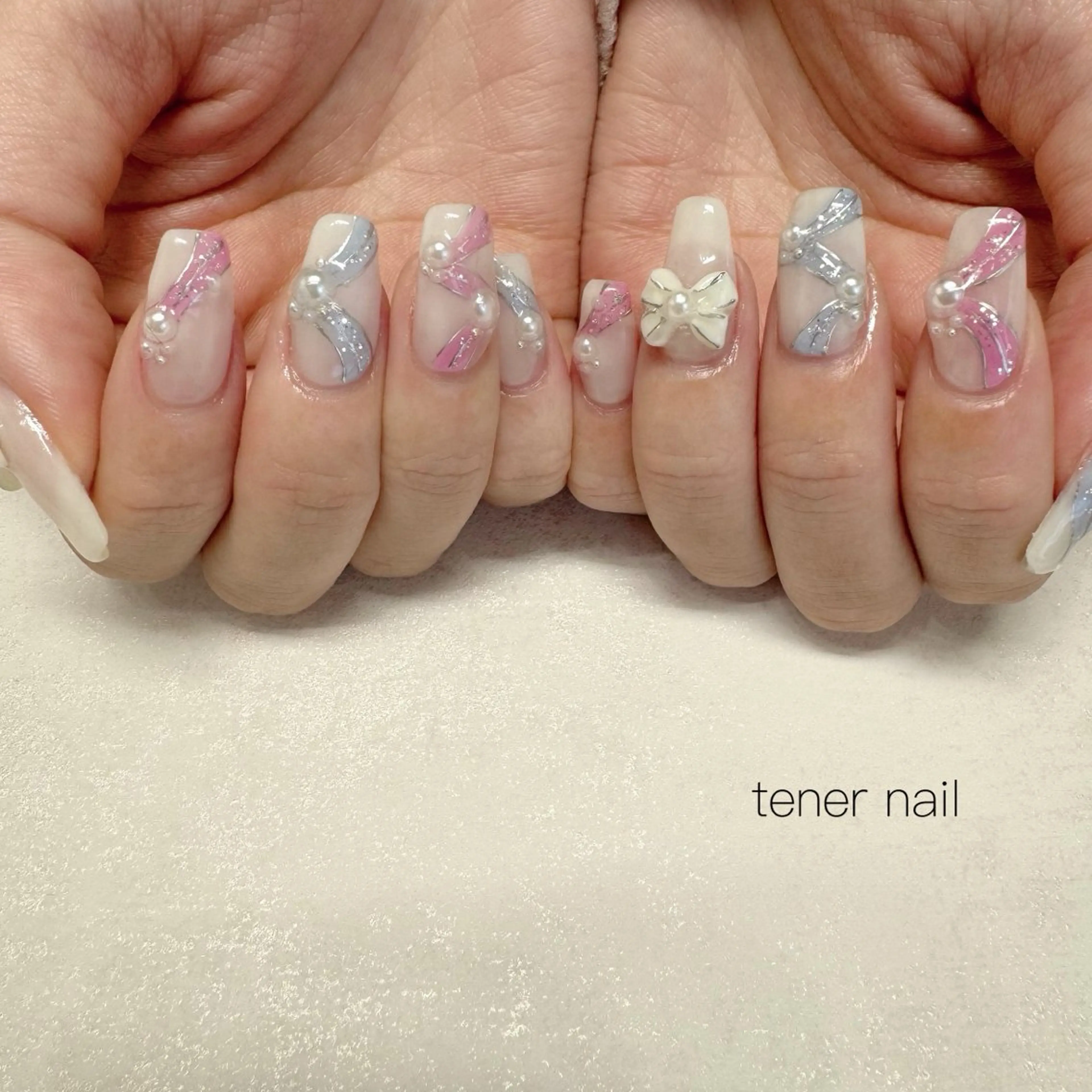 ネイル リボン ワンホンネイル ハンドネイル テネルネイル tener nailのネイルデザイン