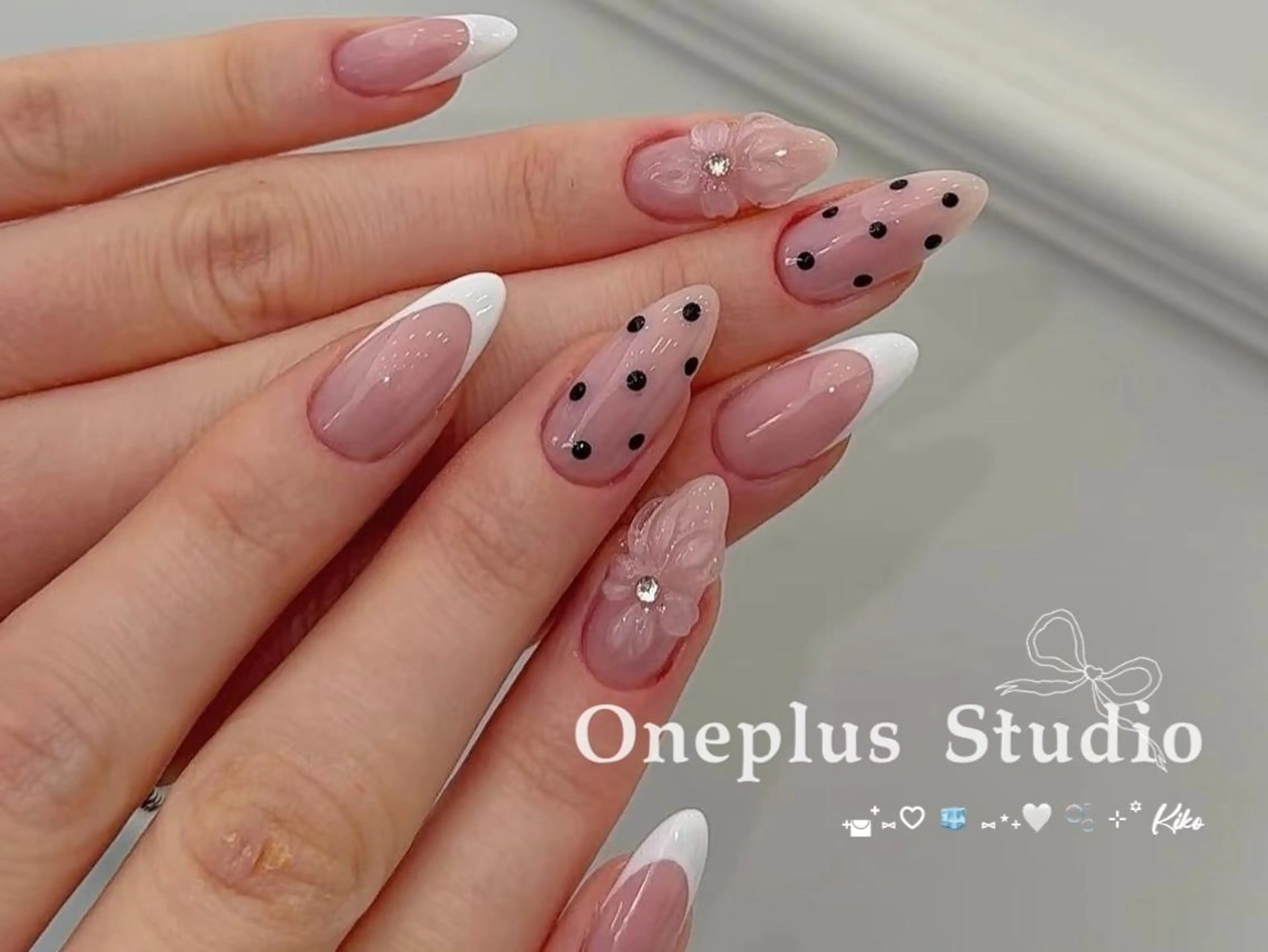 ネイル アニマル柄 ボルドー ブラウン フレンチネイル マグネットネイル One plus StudioNailのネイルデザイン