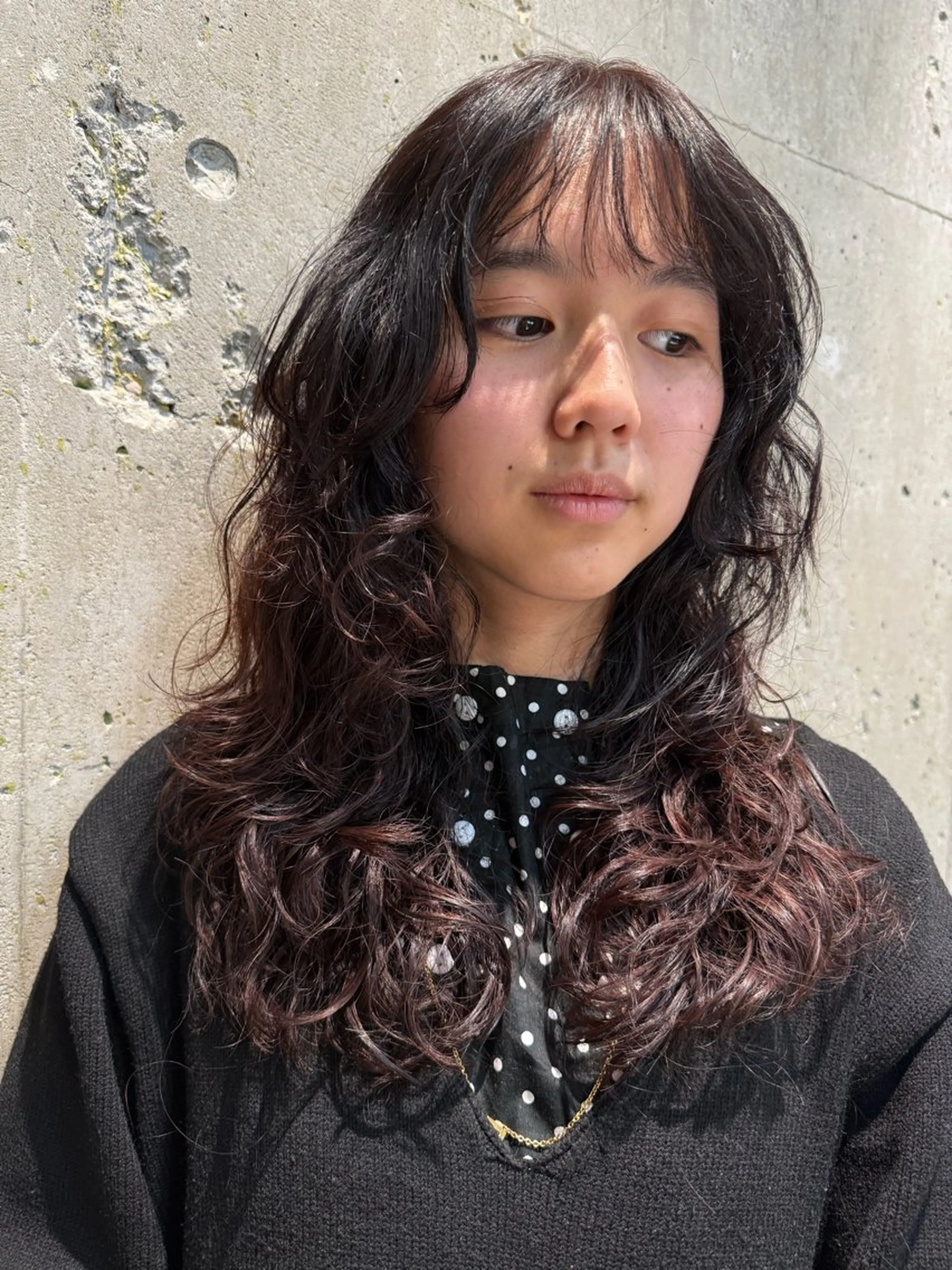 ロング オレンジブラウン 顔周りカット ハイレイヤー レイヤーカット 松井美樹/似合わせ ガーリー・韓国のヘアスタイル