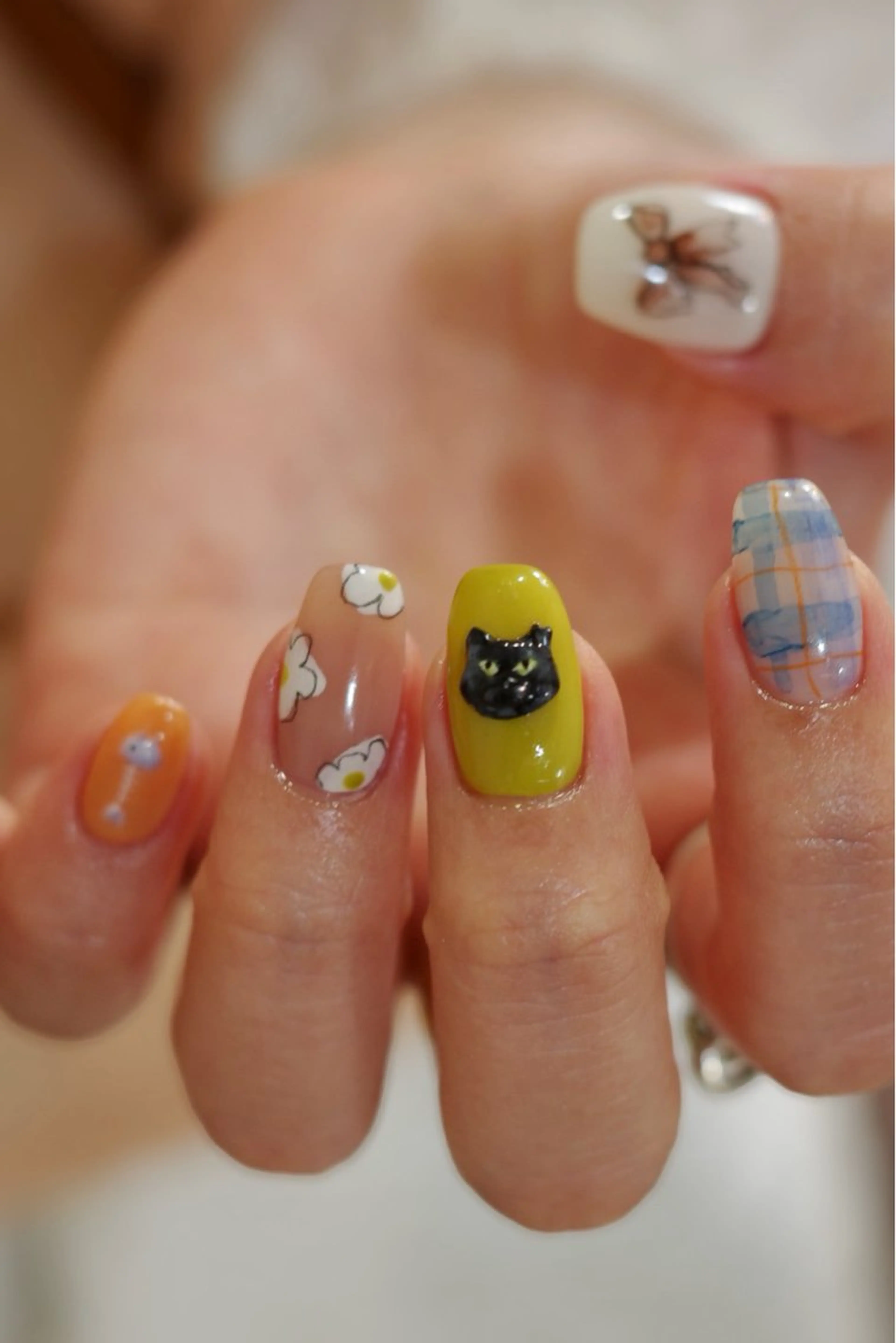 ネイル アートネイル ブルー フラワーネイル ジェルネイル パラジェル ハンドネイル pointillé .ayaのネイルデザイン