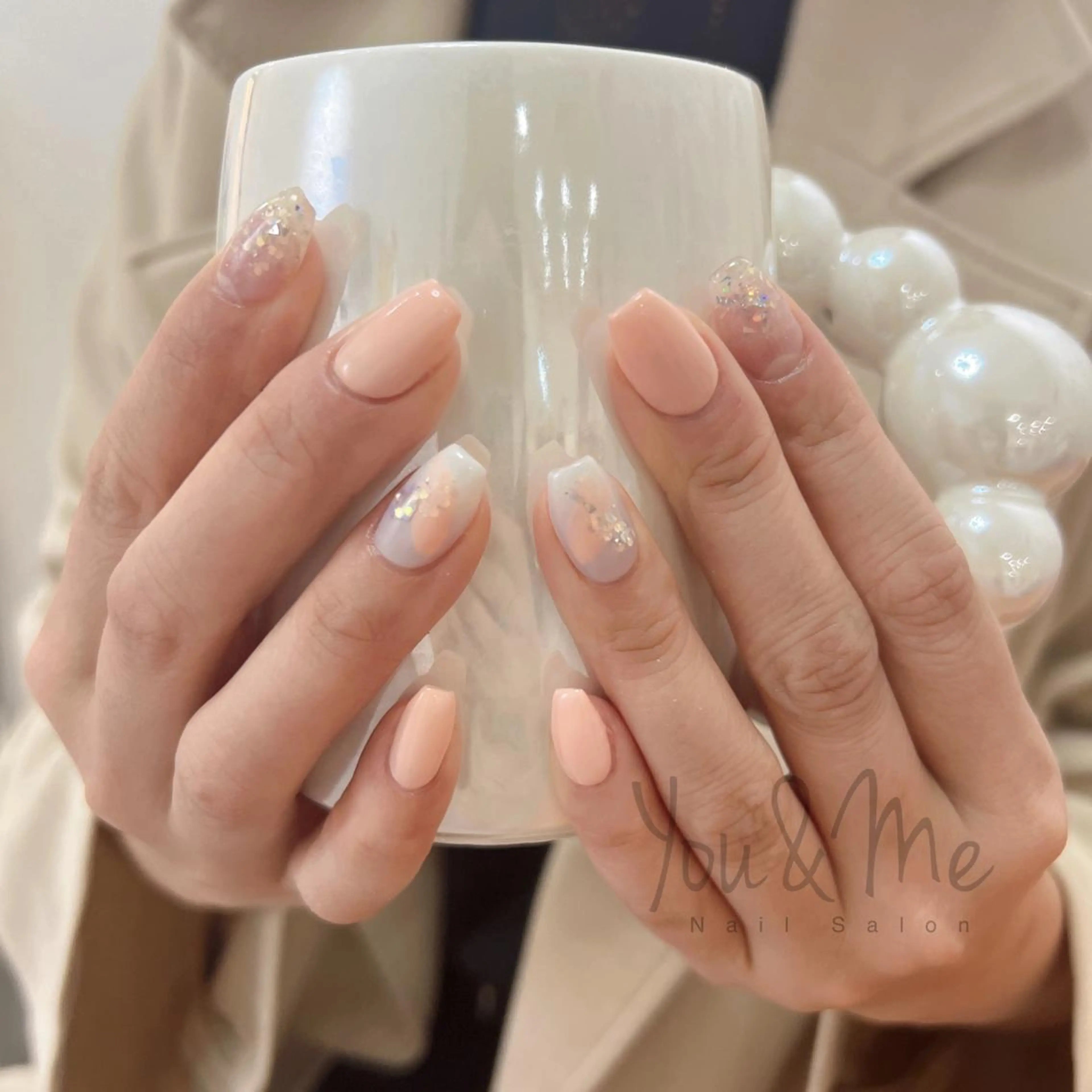 ネイル アートネイル フラッシュネイル フレンチネイル ジェルネイル ガラスフレンチ You&Me Yukiのネイルデザイン