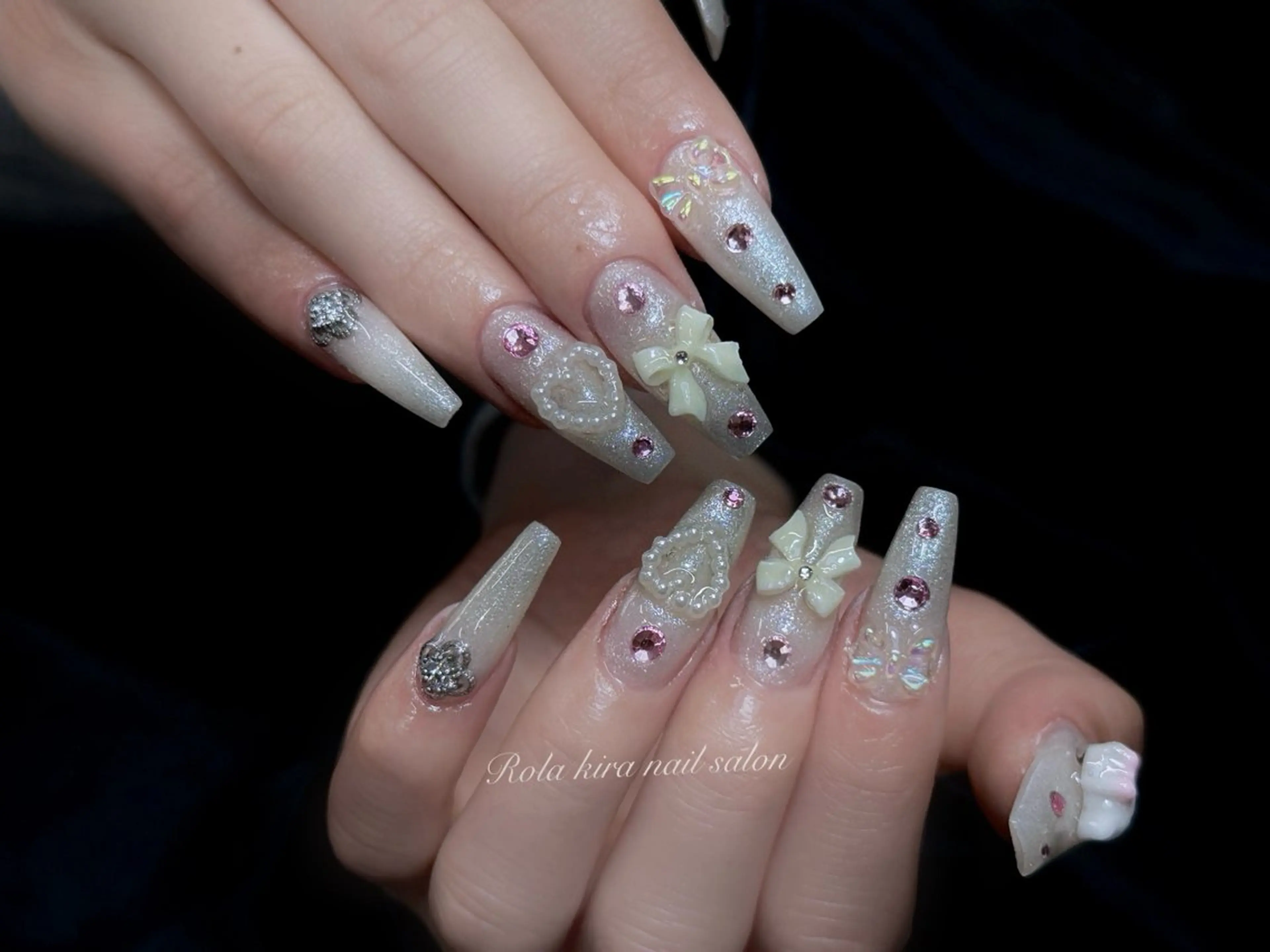 ネイル アートネイル ジェルネイル ハート ラメ(グリッター) ロングネイル ハンドネイル Rola kira 麗のネイルデザイン
