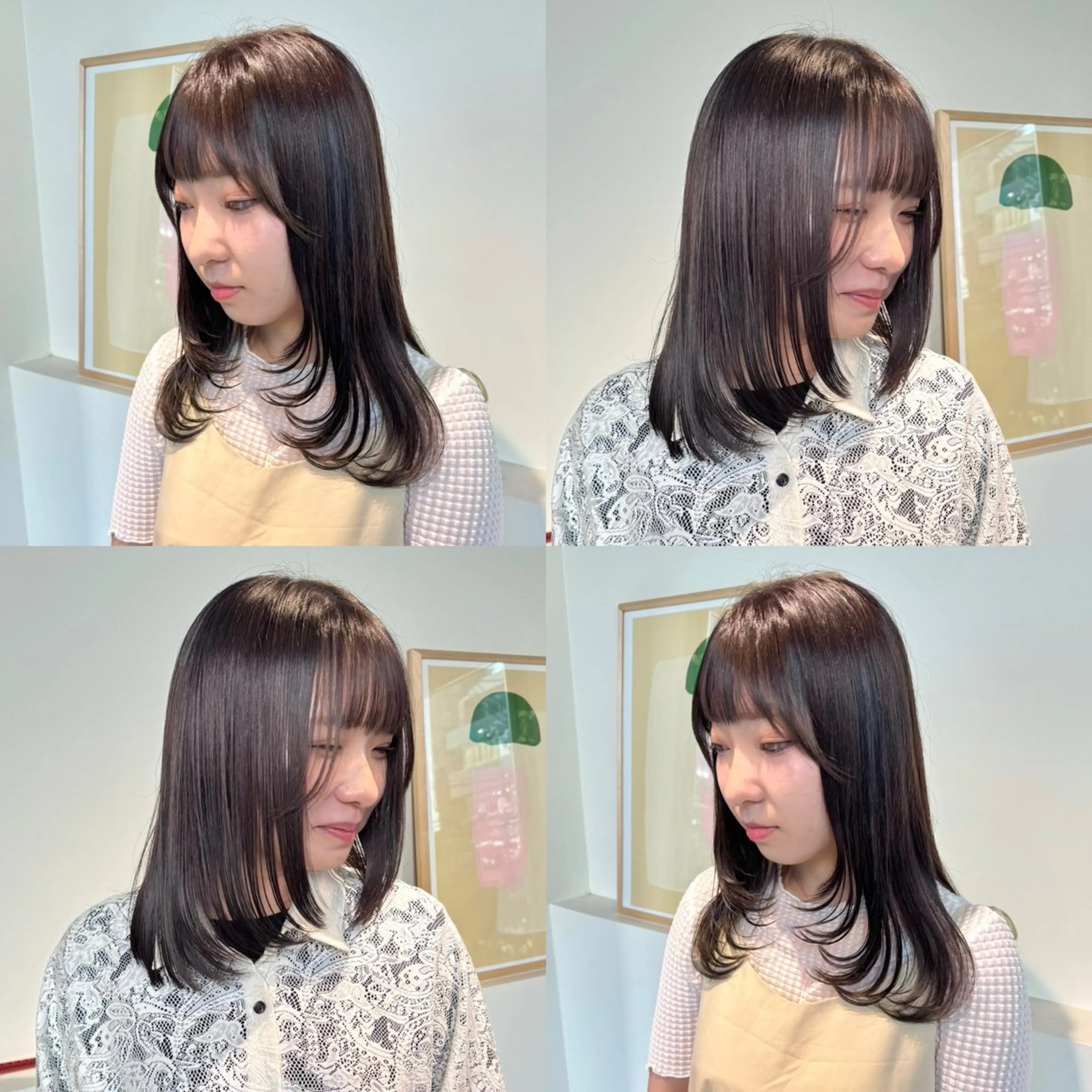 セミロング カラー 切りっぱなしボブ ショートボブ アッシュ ベージュカラー グレージュ 髪質改善マスター 長尾勇弥/梅田中津のヘアスタイル