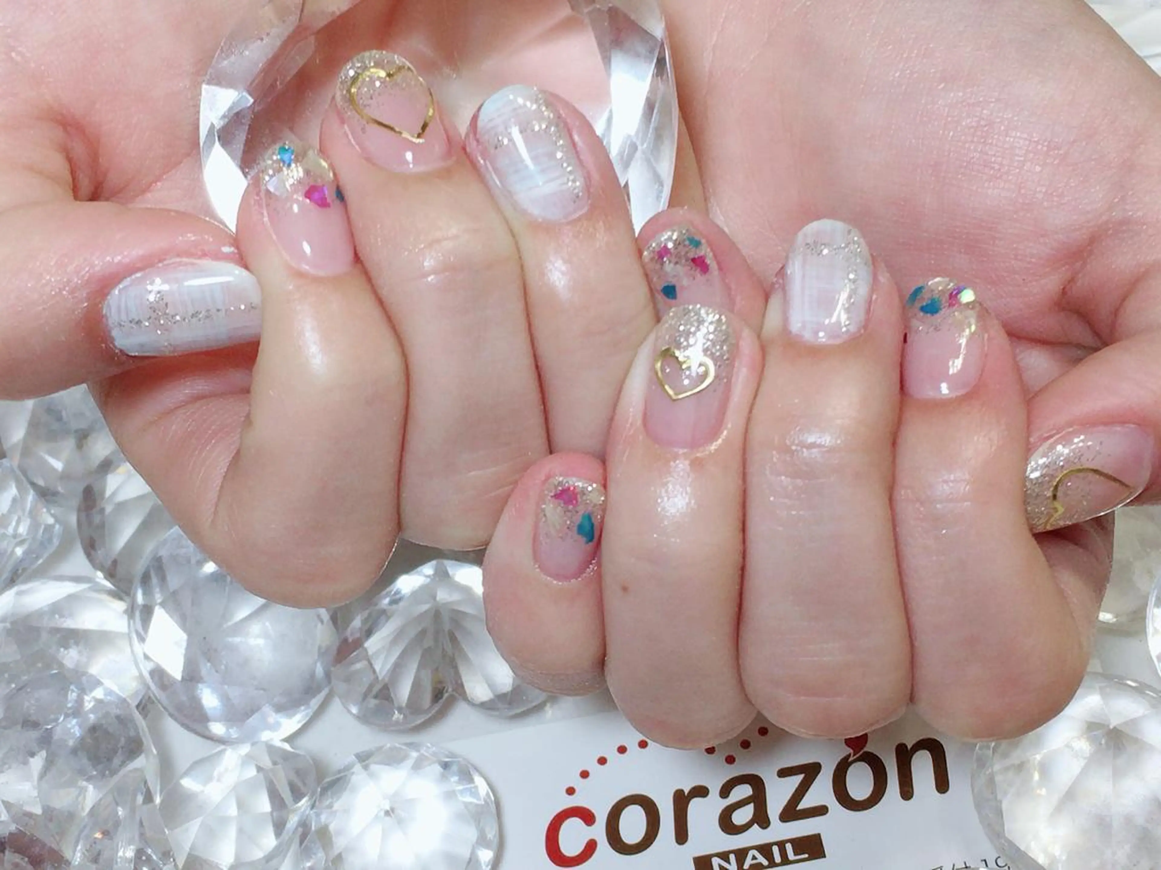 ネイル アートネイル ゴールド ラメ(グリッター) 水色 持ち込み ネイリスト aicoのネイルデザイン