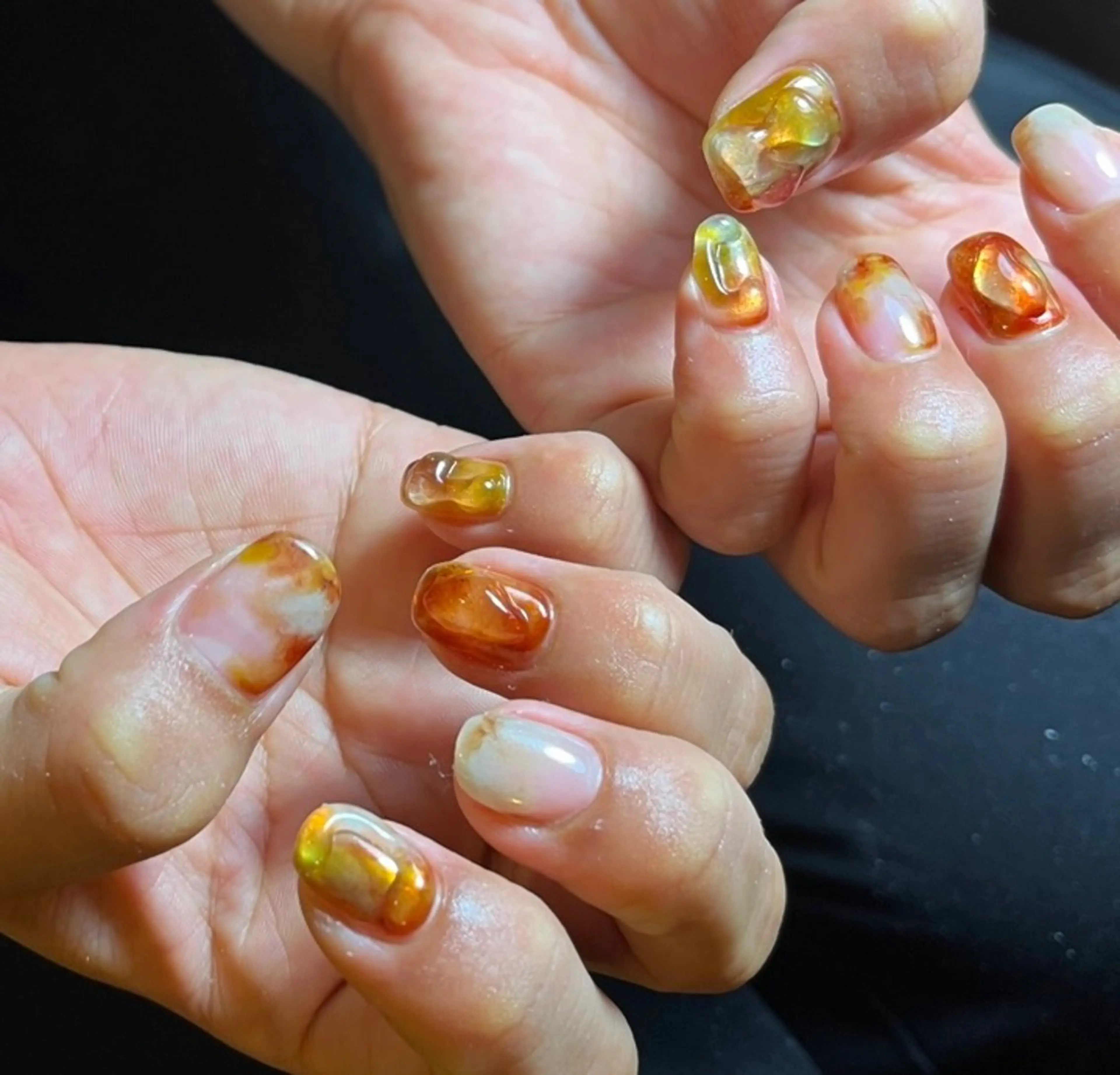 ネイル ブラウン ぷっくりネイル フリーランス¨̮⃝ ネイリストOKADAのネイルデザイン