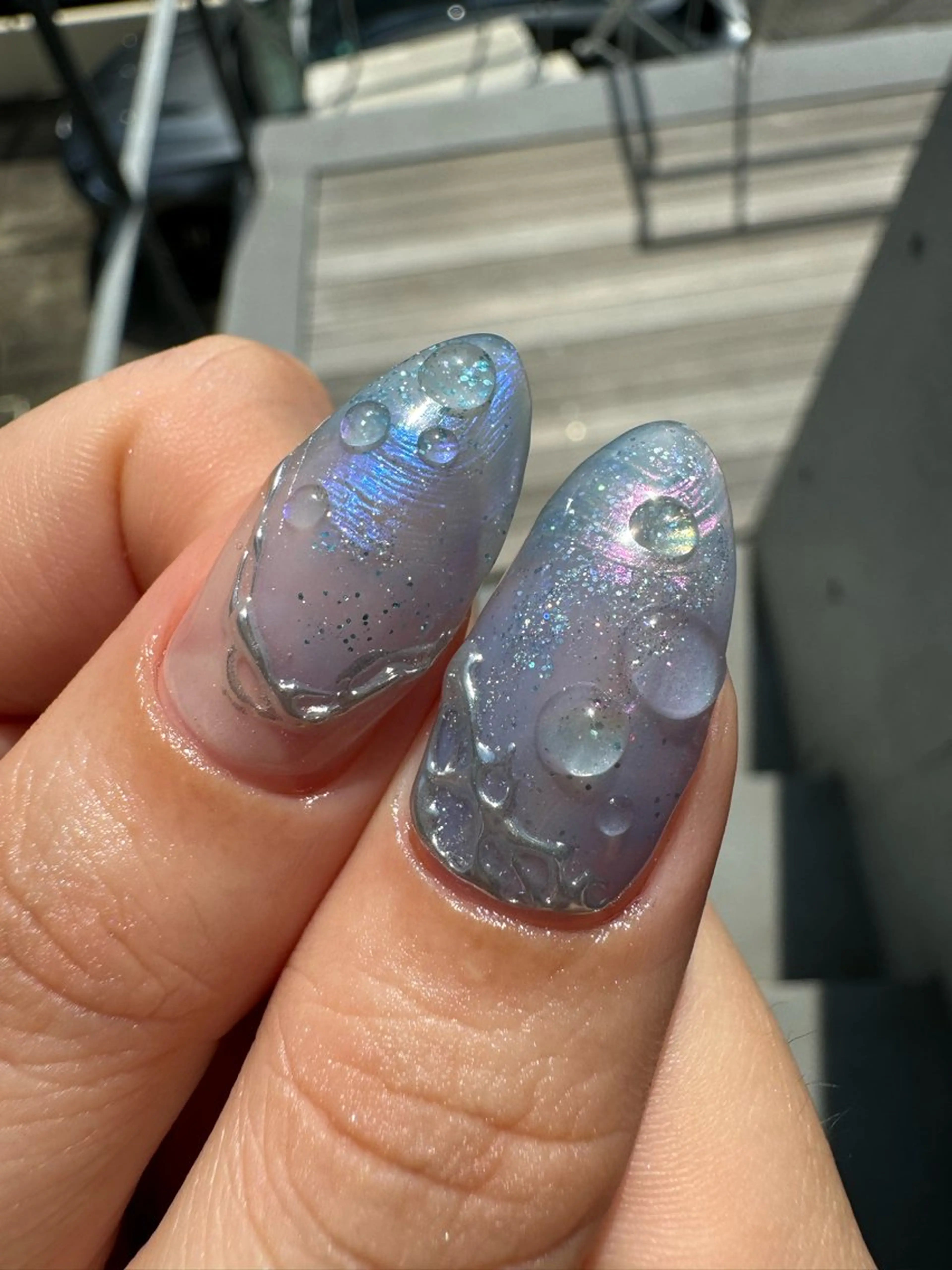 ネイル オーロラネイル 水色 ハンドネイル AOI✩⡱ 。のネイルデザイン