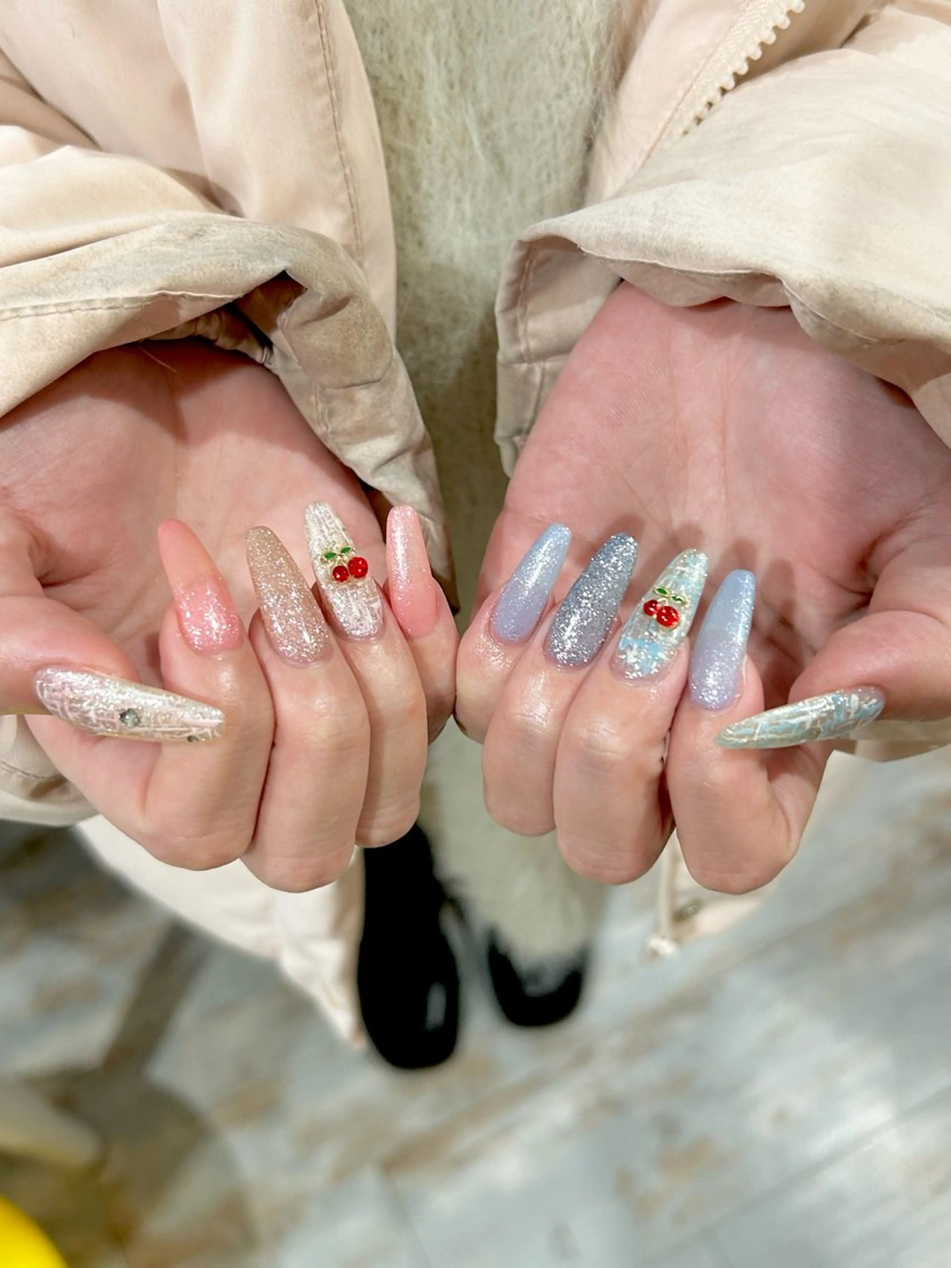 ネイル ブルー オフィスネイル ピンク シンプルネイル 春ネイル ハンドネイル Lily nailのネイルデザイン