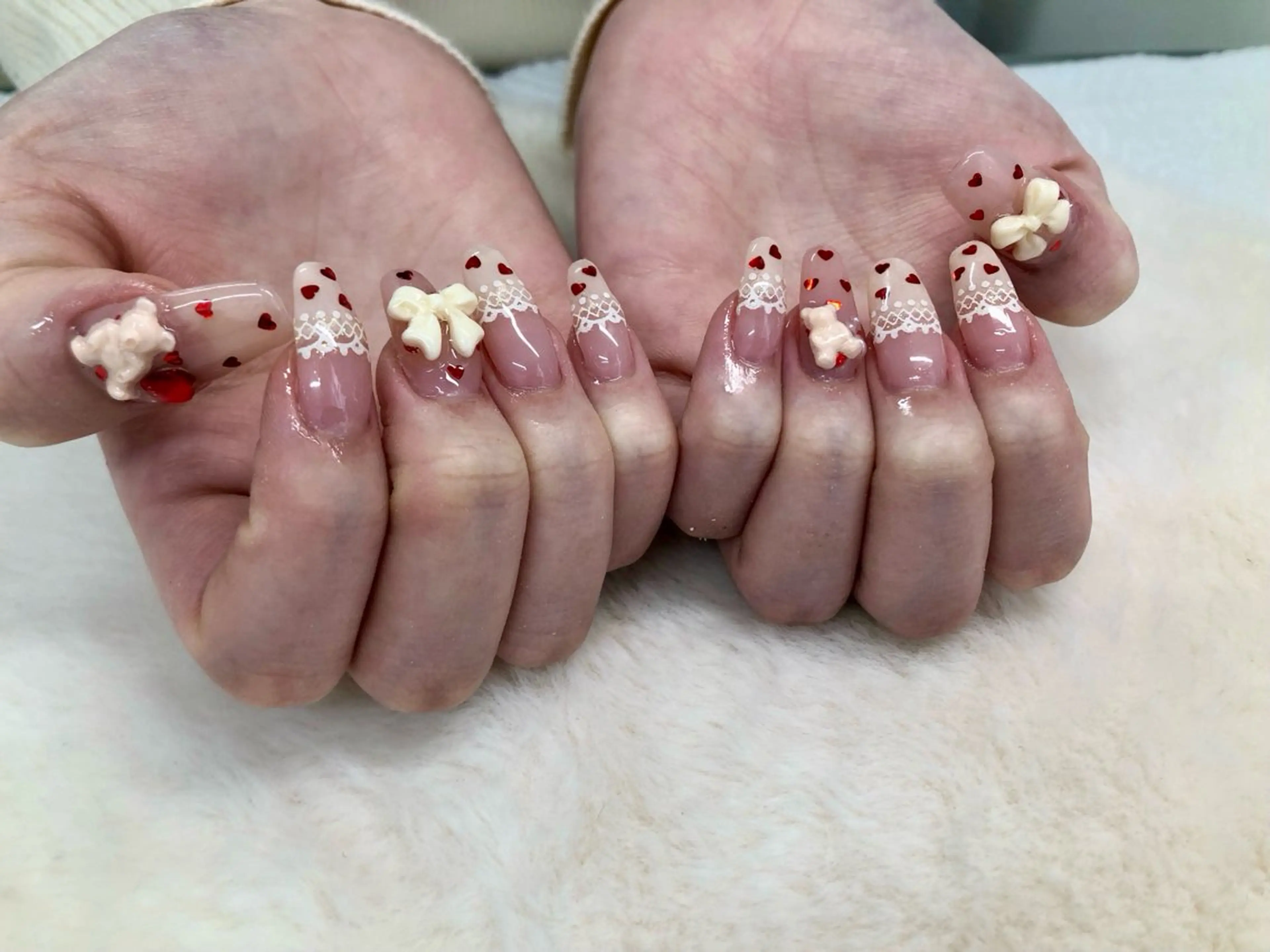 ネイル ハート レース バレンタイン ハンドネイル ハンドケア 心斎橋Salon Epokkuのネイルデザイン