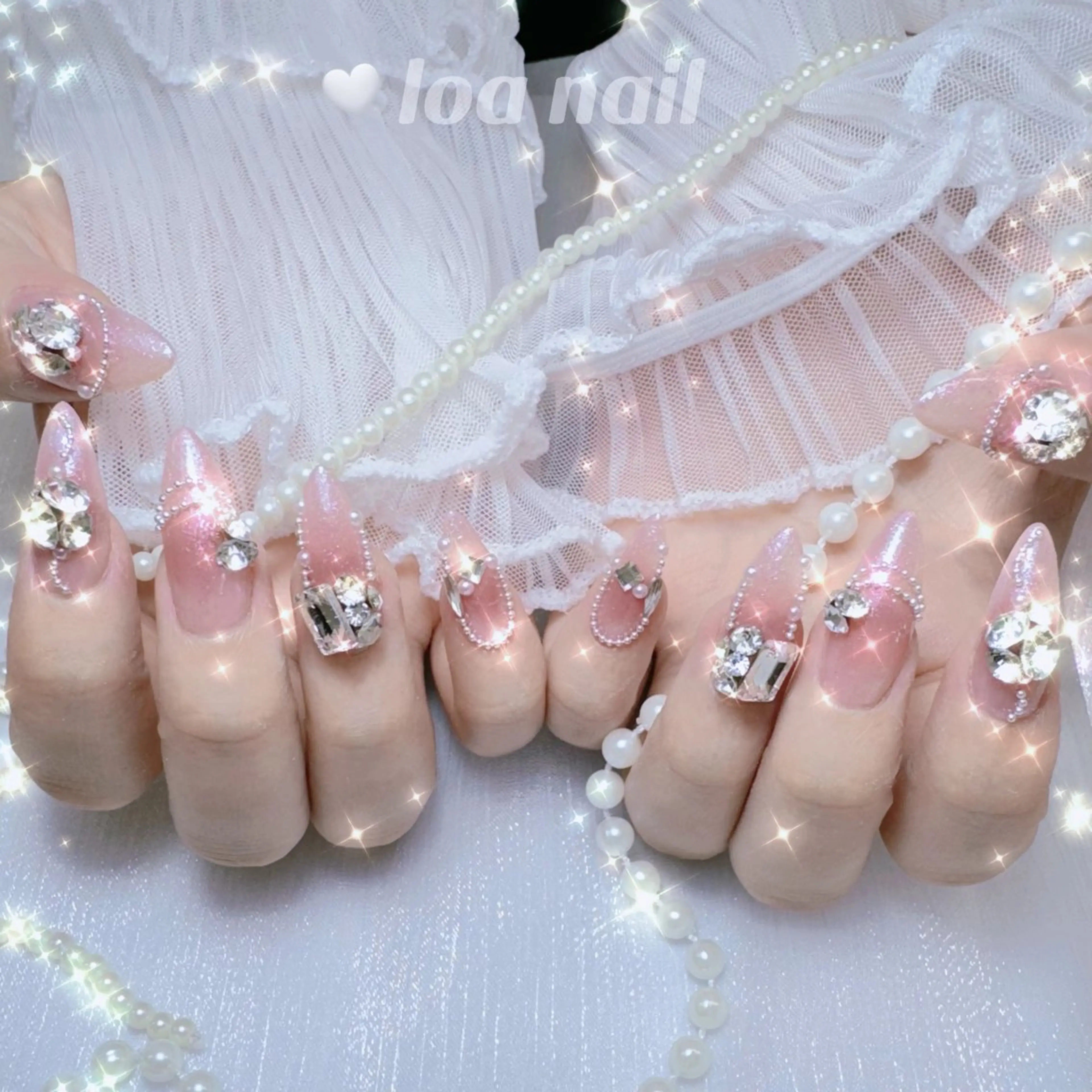 ネイル フレンチネイル キラキラネイル 韓国ネイル ピンク princess👑 木戸　唯のネイルデザイン