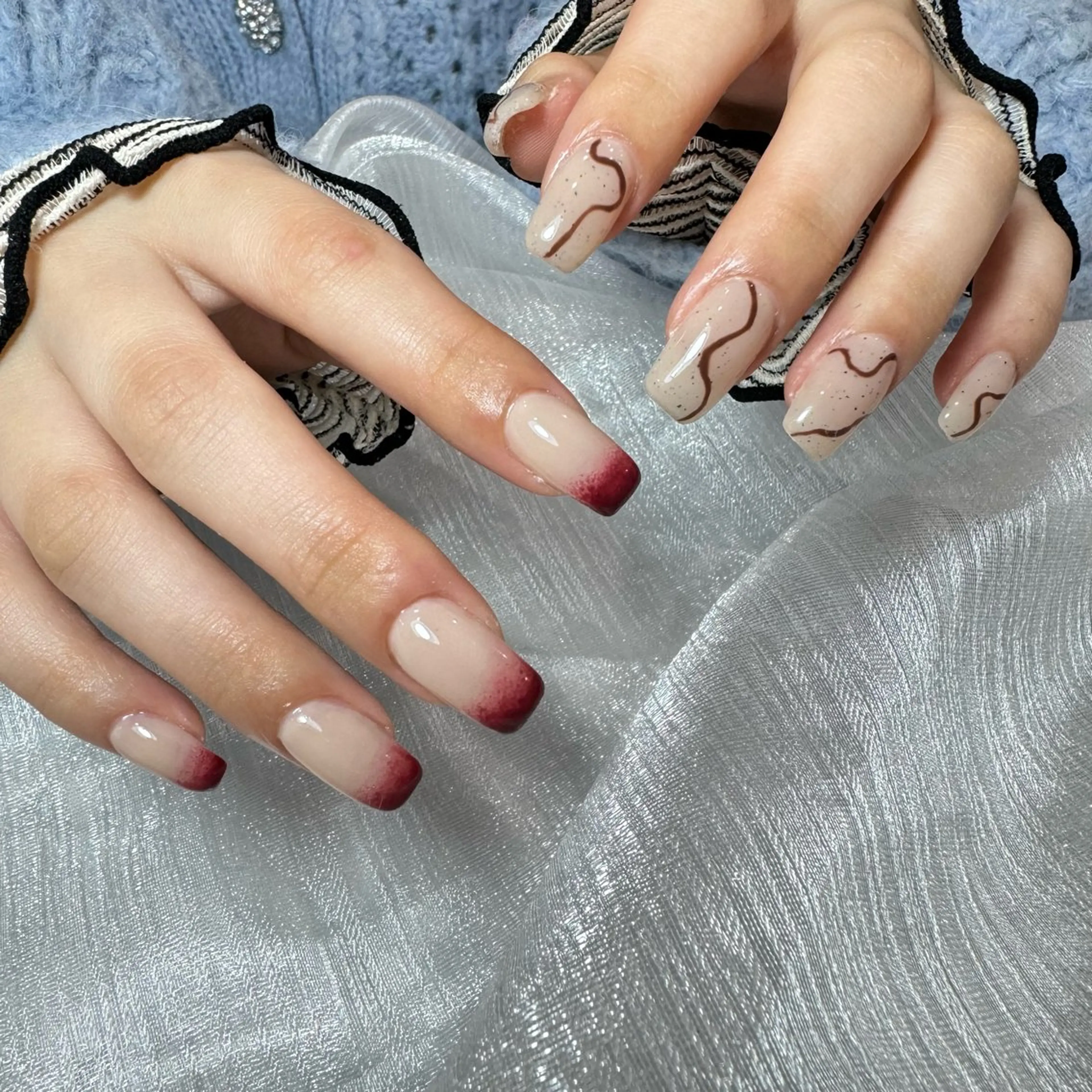 ネイル アートネイル フラッシュネイル フレンチネイル ジェルネイル ガラスフレンチ You&Me Yukiのネイルデザイン