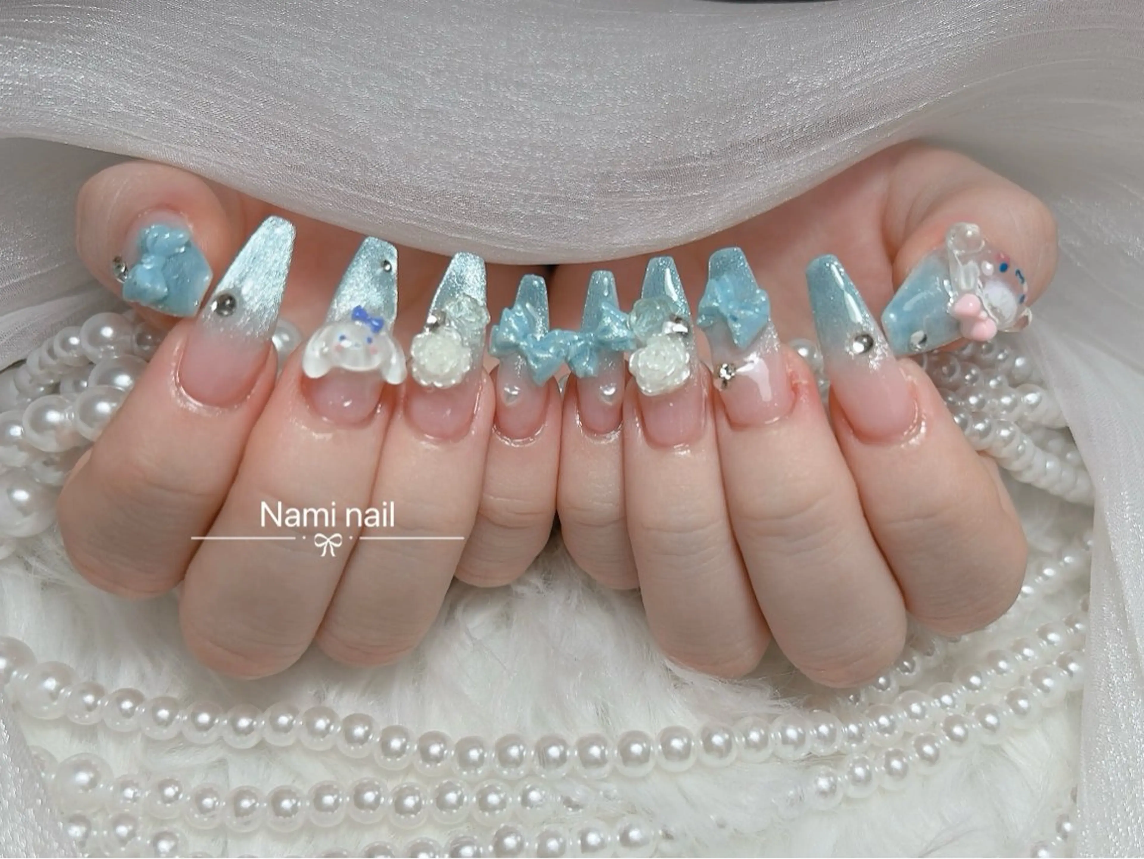 ネイル 長さ出し ガーリー 韓国ネイル ロングネイル 持ち込み ハンドネイル Nami nail salonのネイルデザイン