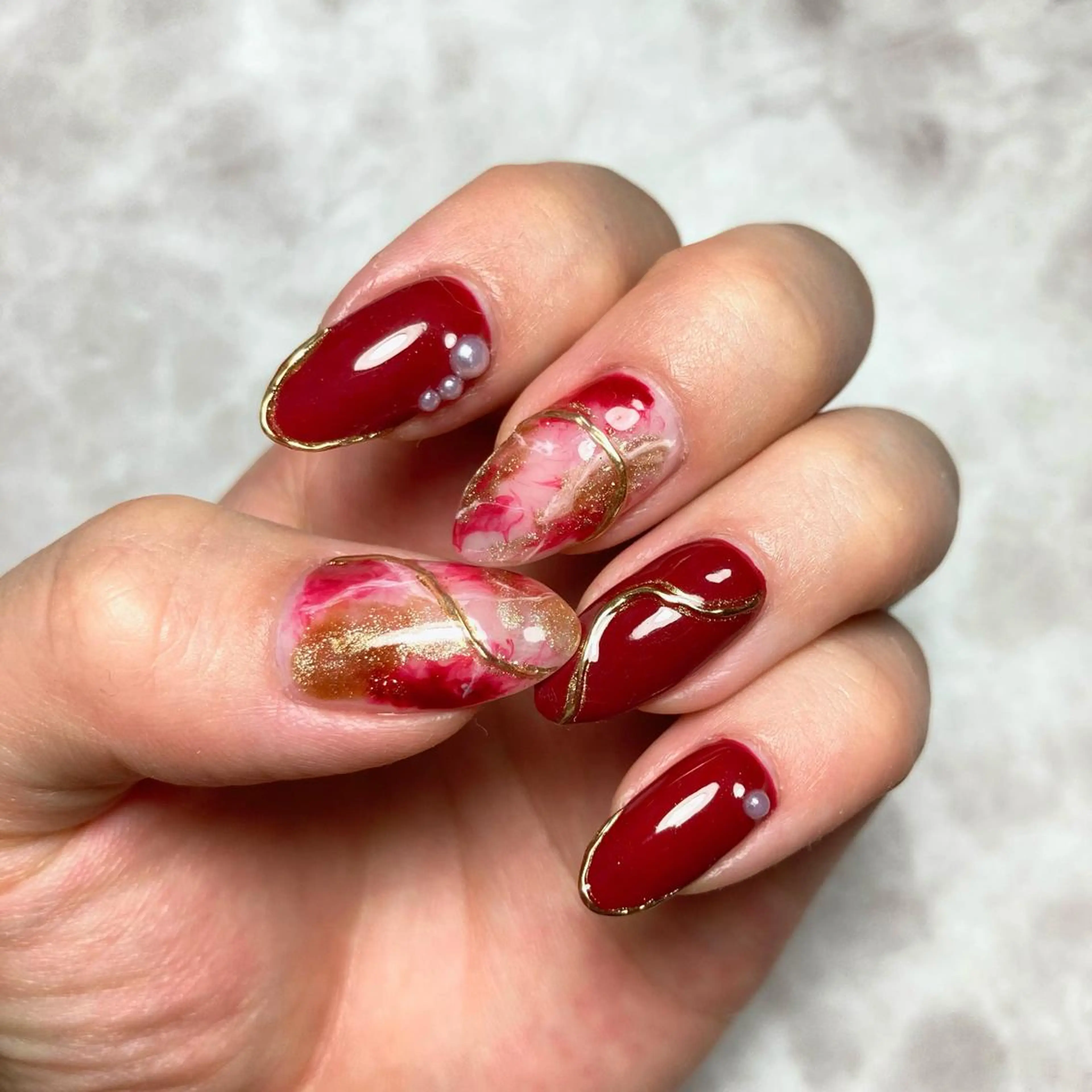 ネイル アートネイル ジェルネイル ミラーネイル 赤色 ハンドネイル nailsalon RMIKのネイルデザイン