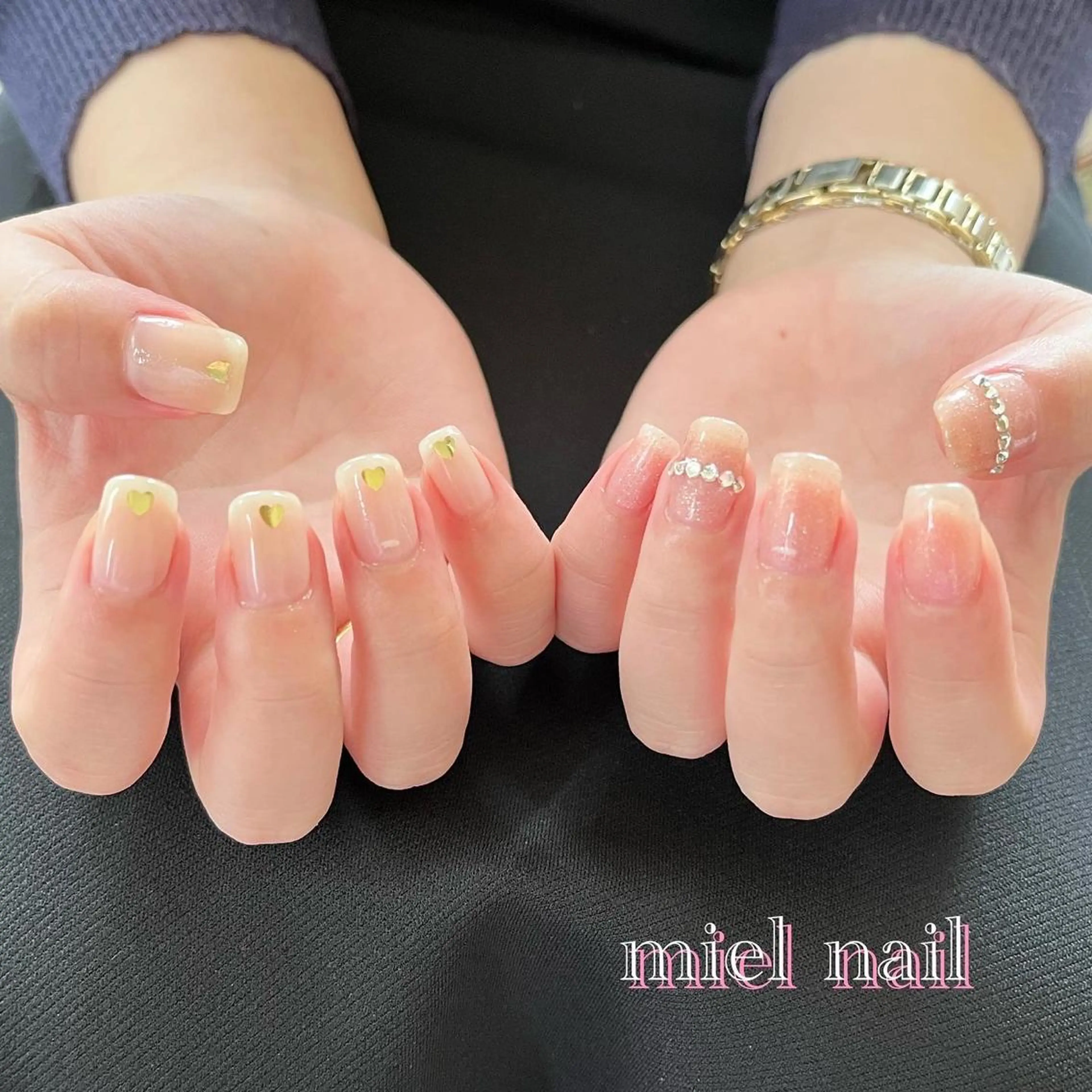 ネイル ハート ホログラムネイル シンプルネイル ストーンネイル miel nailのネイルデザイン