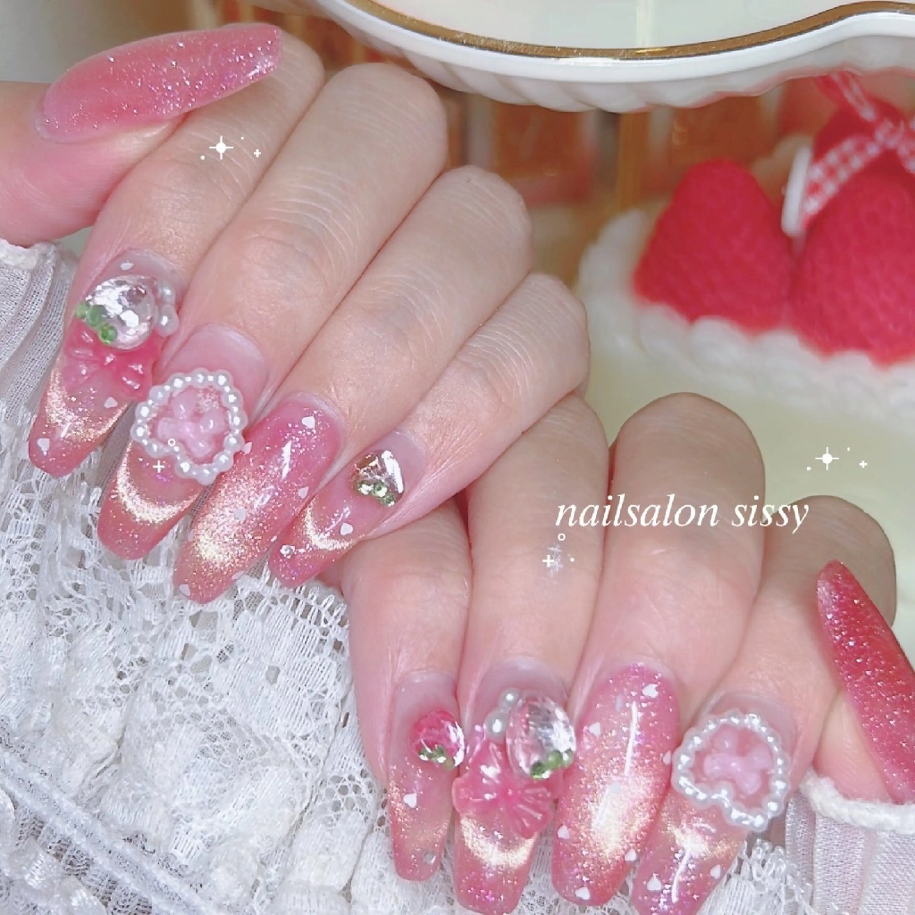 ネイル ドット ピンク 春ネイル ハンドネイル sissy hatsuneのネイルデザイン