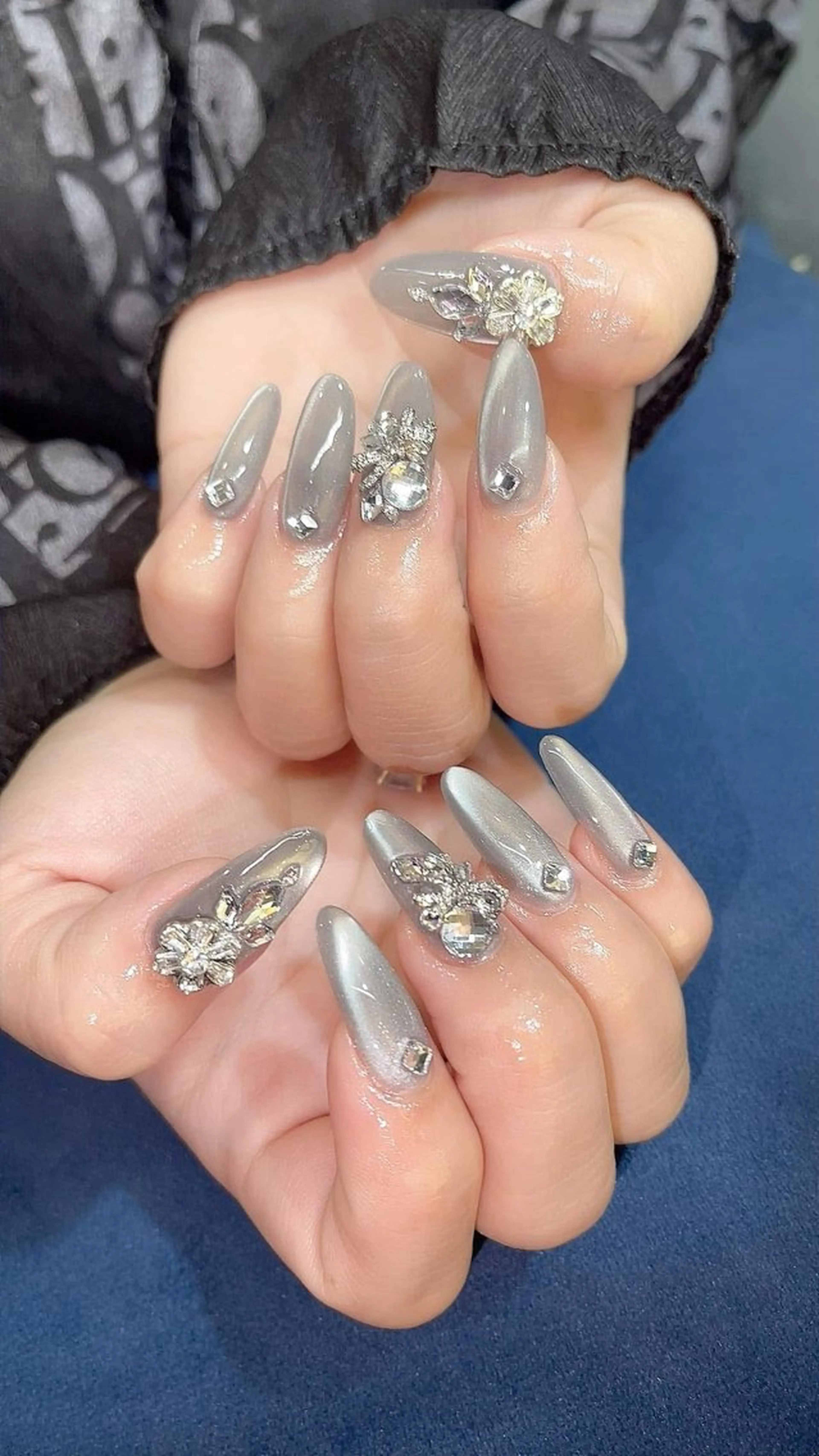 ネイル 長さ出し フレンチネイル ジェルネイル ガラスフレンチ 韓国ネイル ハンドネイル Minette nailHuongのネイルデザイン