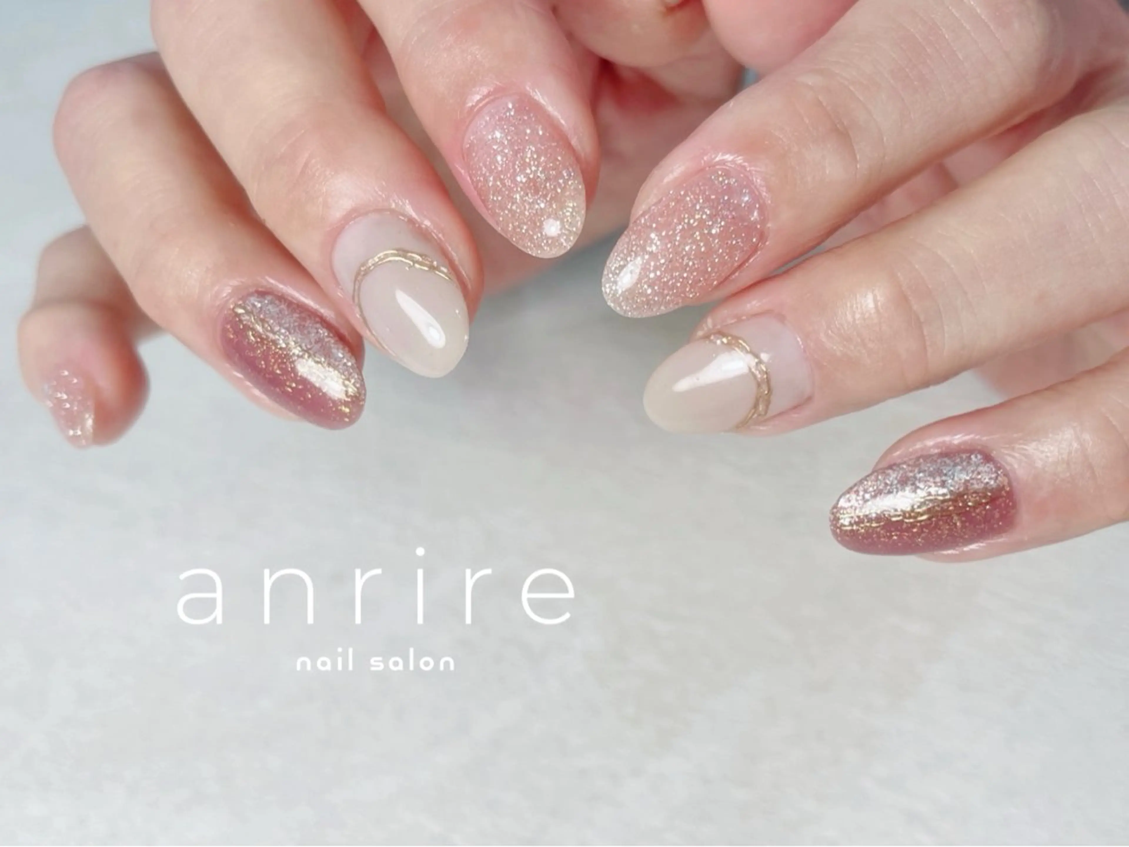 ネイル フラッシュネイル ジェルネイル キラキラネイル ラメ(グリッター) ミラーネイル ハンドネイル nailsalon anrireのネイルデザイン