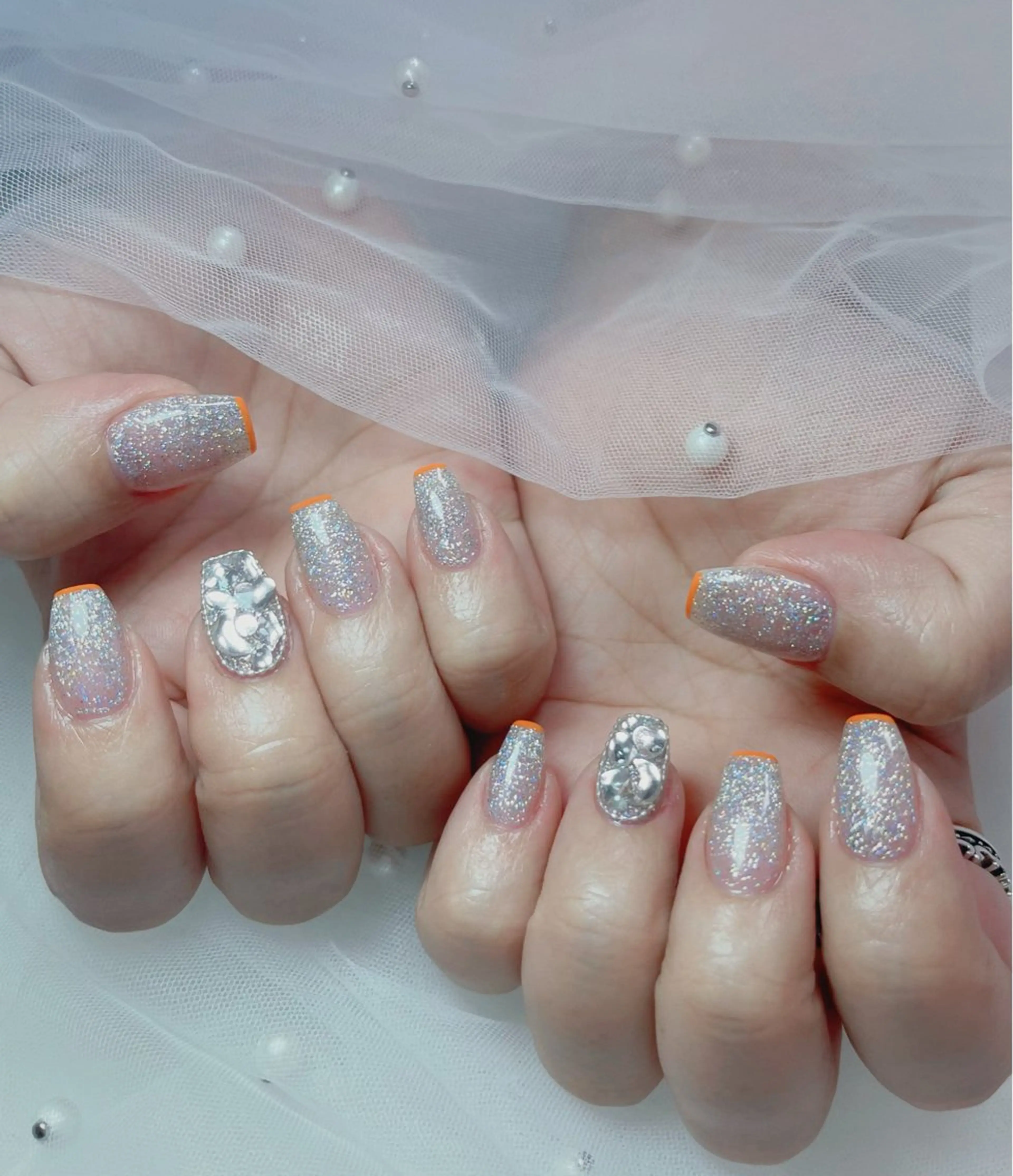 ネイル オーロラネイル 長さ出し フットネイル 韓国ネイル ラメ(グリッター) 👍thumbs up nail👍のネイルデザイン