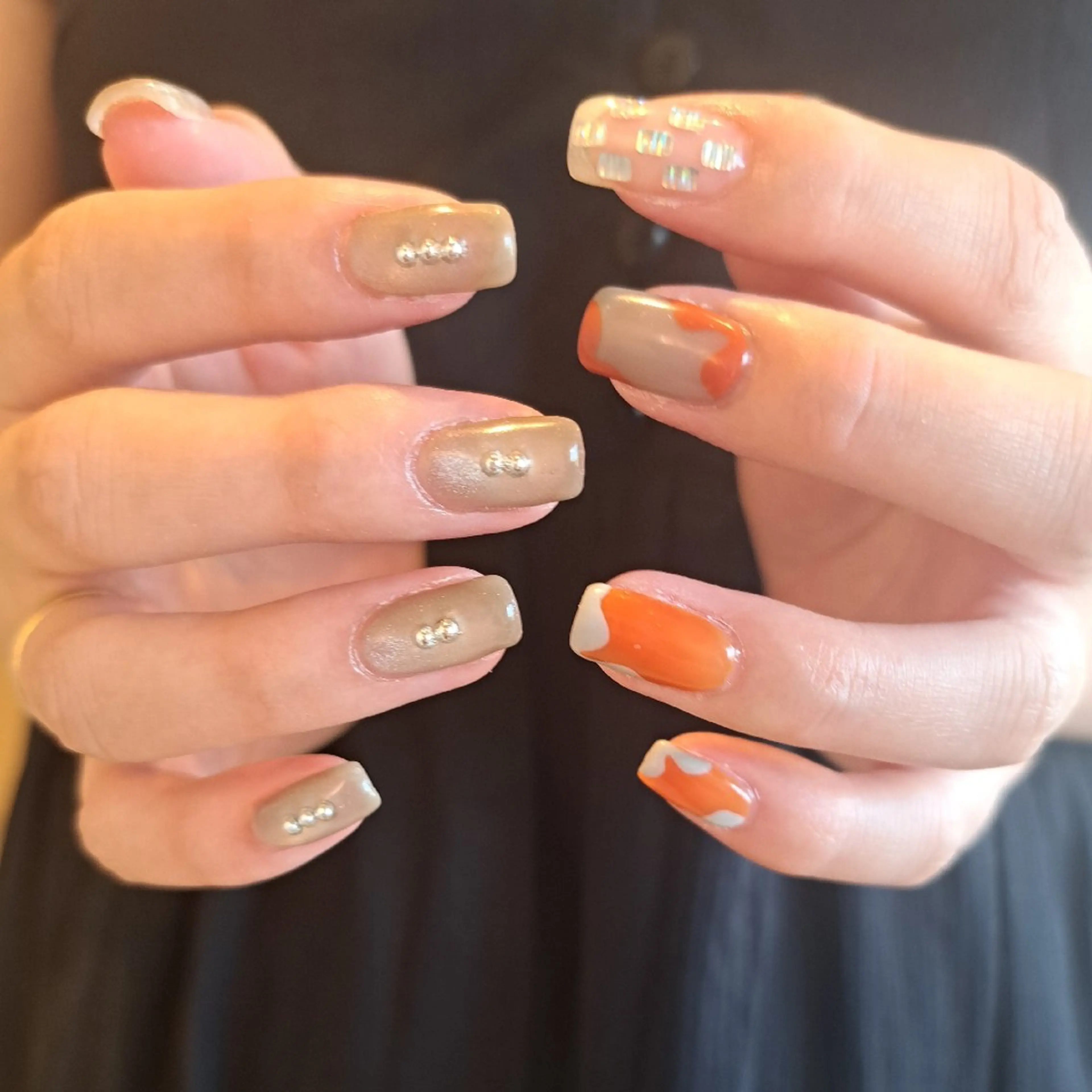 ネイル アートネイル ジェルネイル マグネットネイル 持ち込み オレンジ ハンドネイル Nail mood デザイン持ち込みokのネイルデザイン