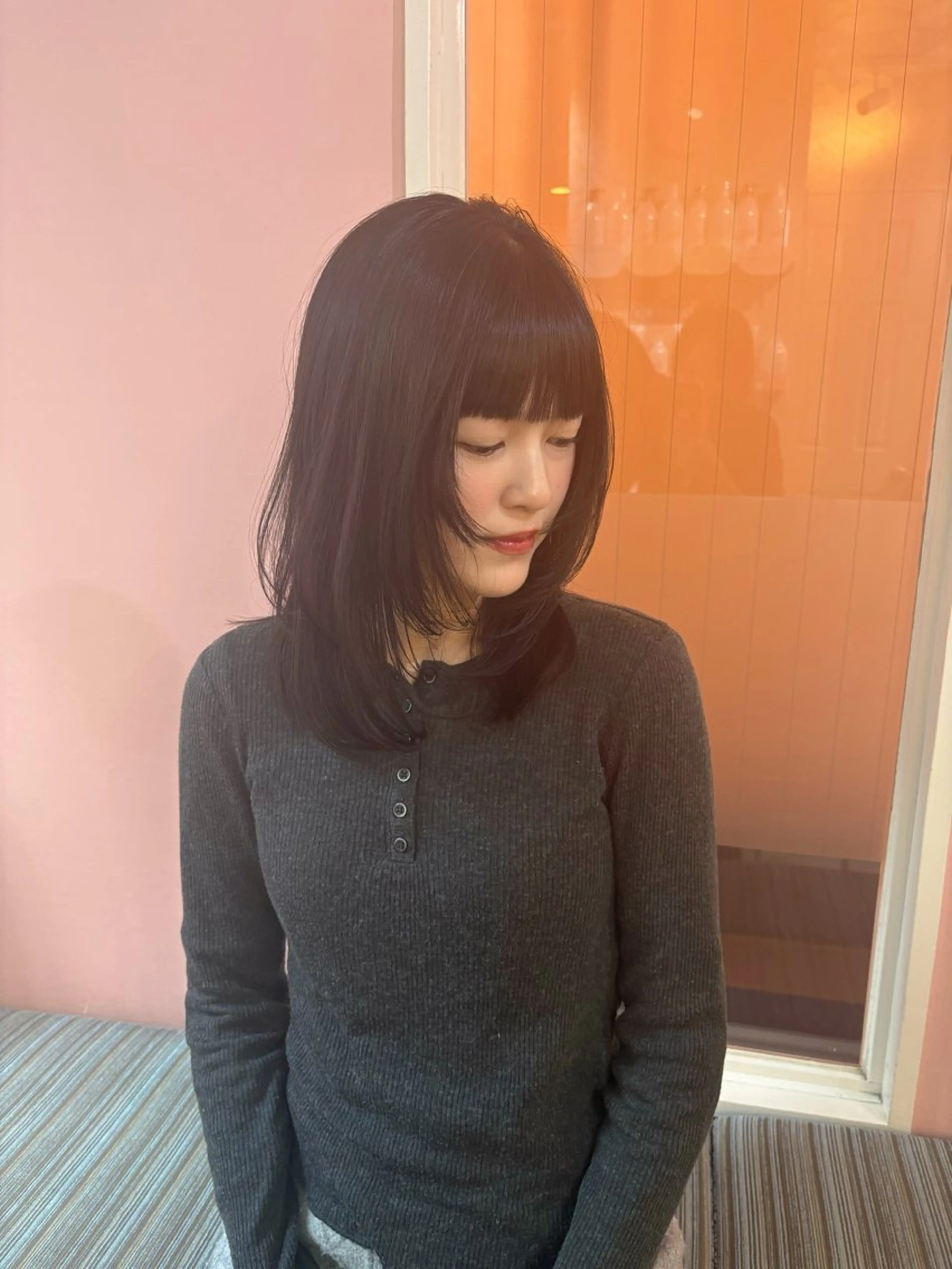 ミディアム カラー カット ヘアカラー トリートメント 津村 慶のヘアスタイル