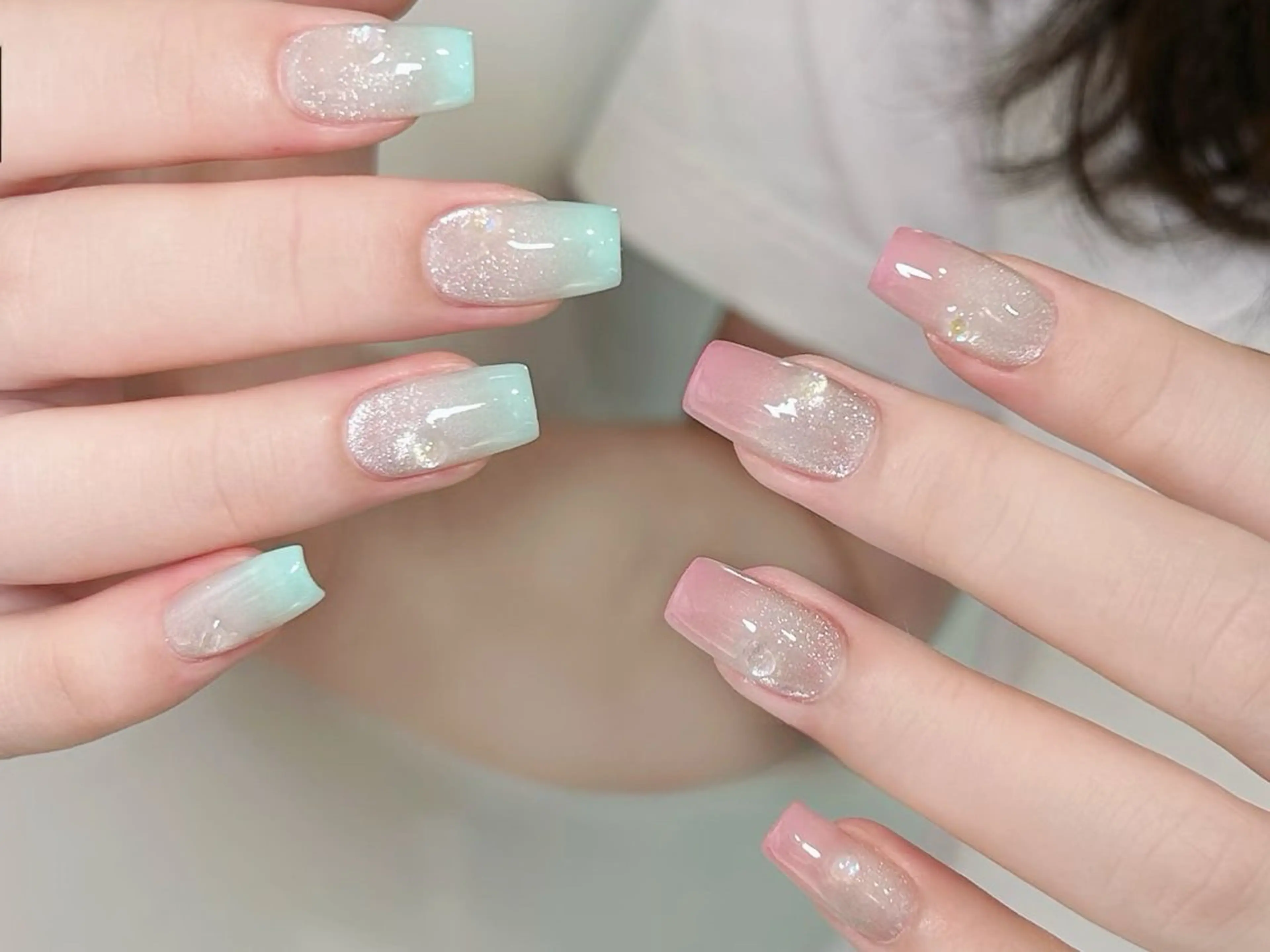 ネイル ブルー ジェルネイル グラデーション マグネットネイル ピンク ハンドネイル ハンドケア DarkHoney 池袋店のネイルデザイン