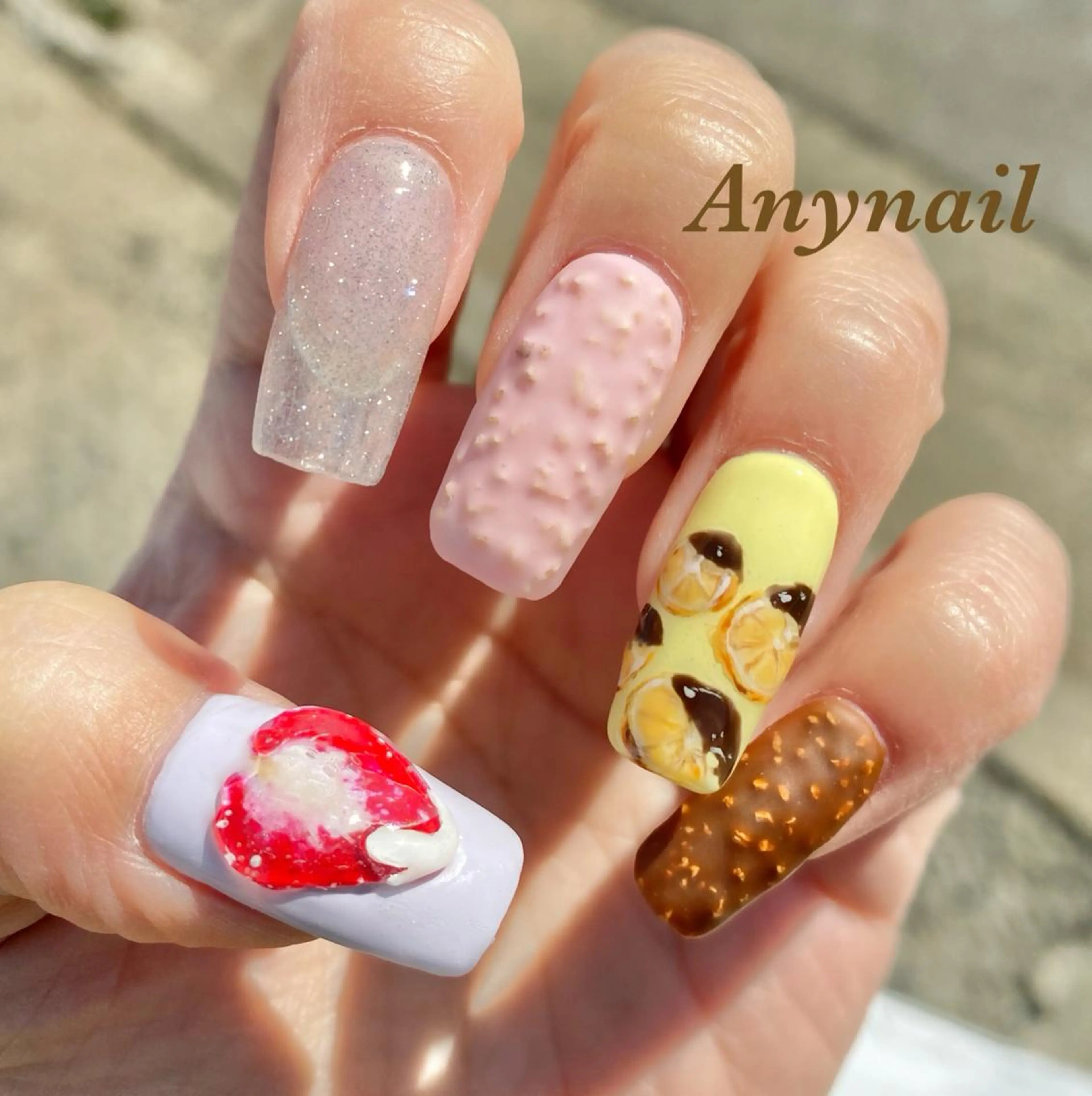 ネイル ブルー スカルプネイル バレンタイン 岩澤 恵子のネイルデザイン