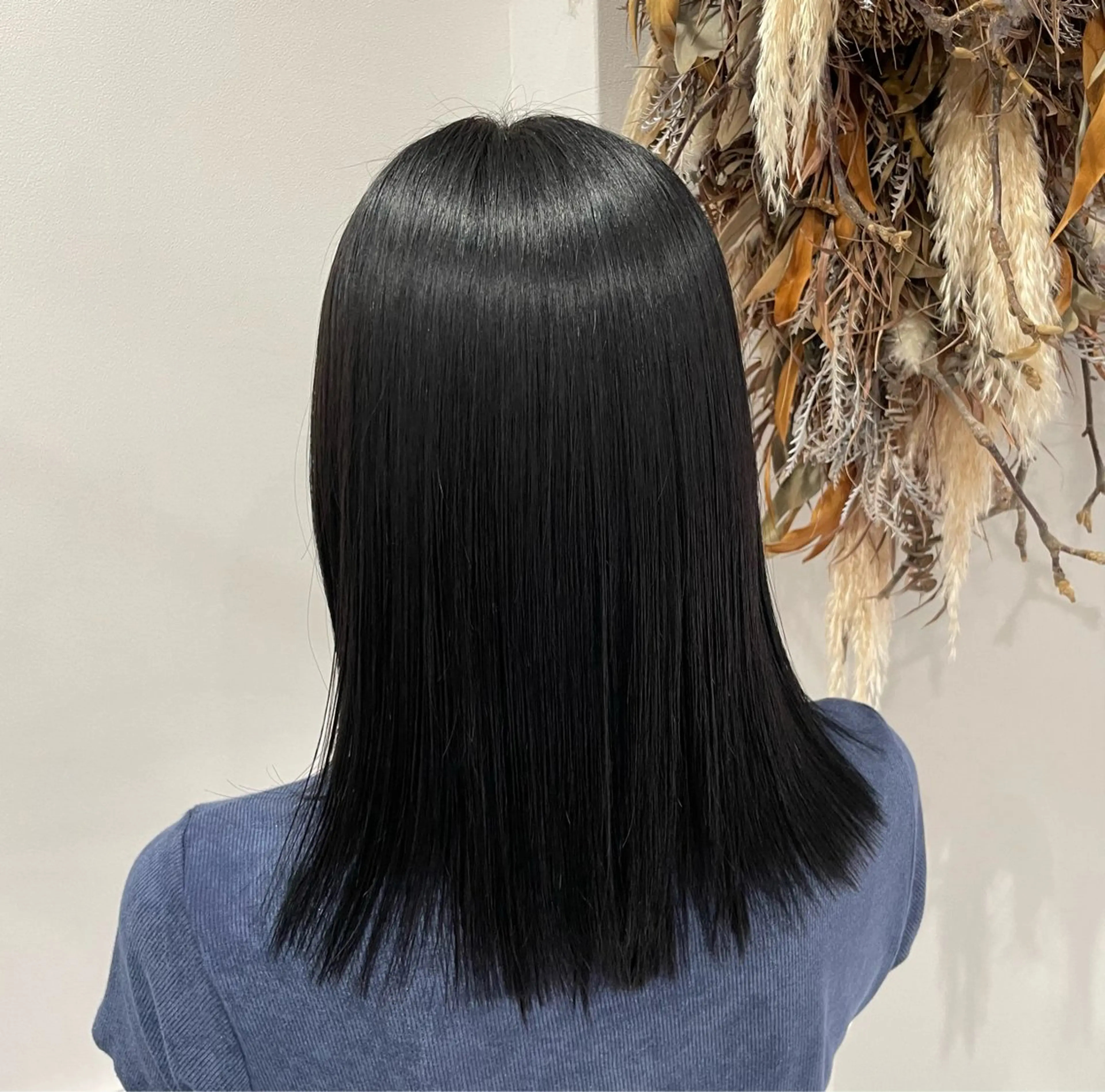 セミロング カラー 黒髪 ブルーカラー ブルーブラック ヘアカラー ボブモデル募集/ 青木亮太郎のヘアスタイル