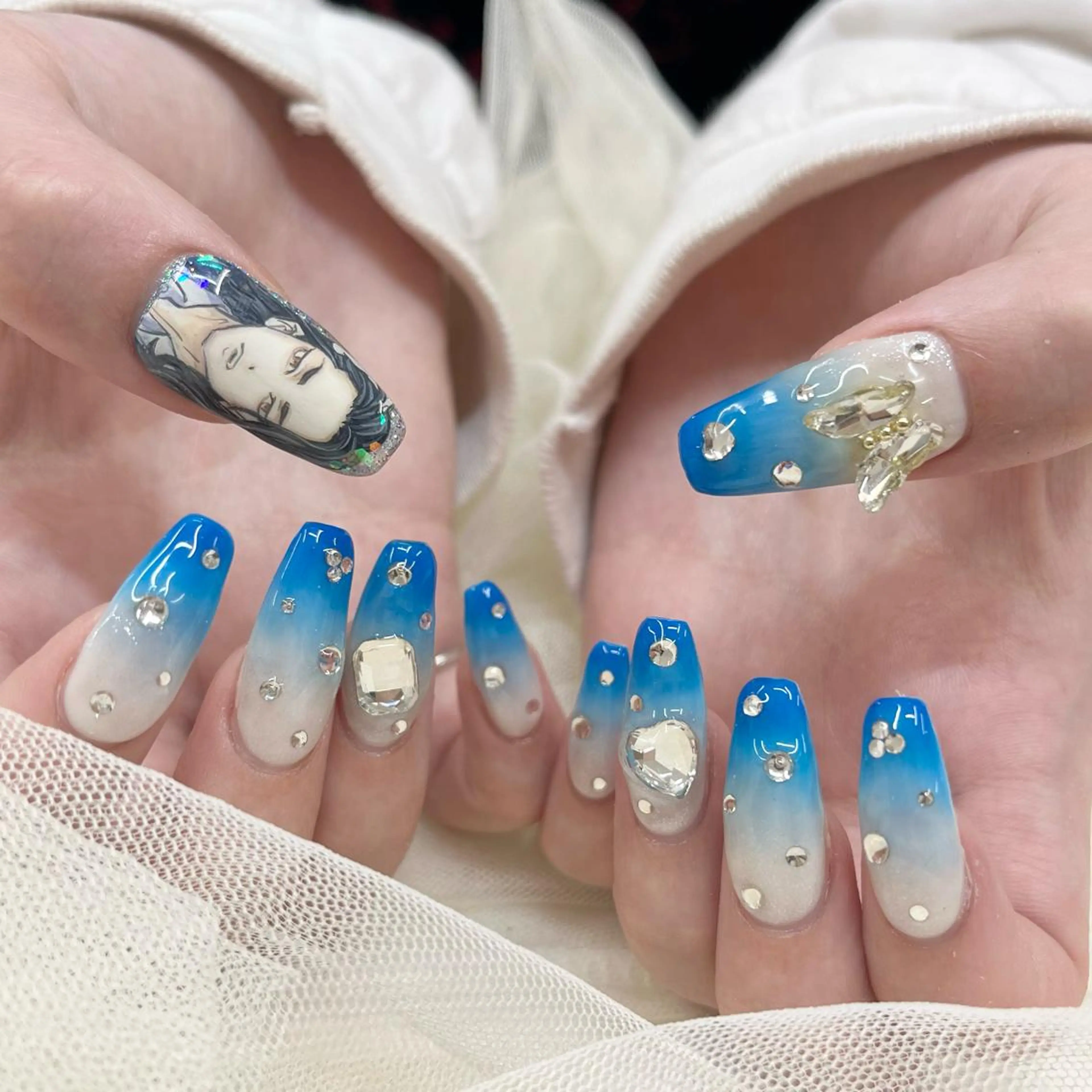 ロング ネイル ストーンネイル ハンドネイル 池袋痛ネイル Nok. 渡辺のネイルデザイン