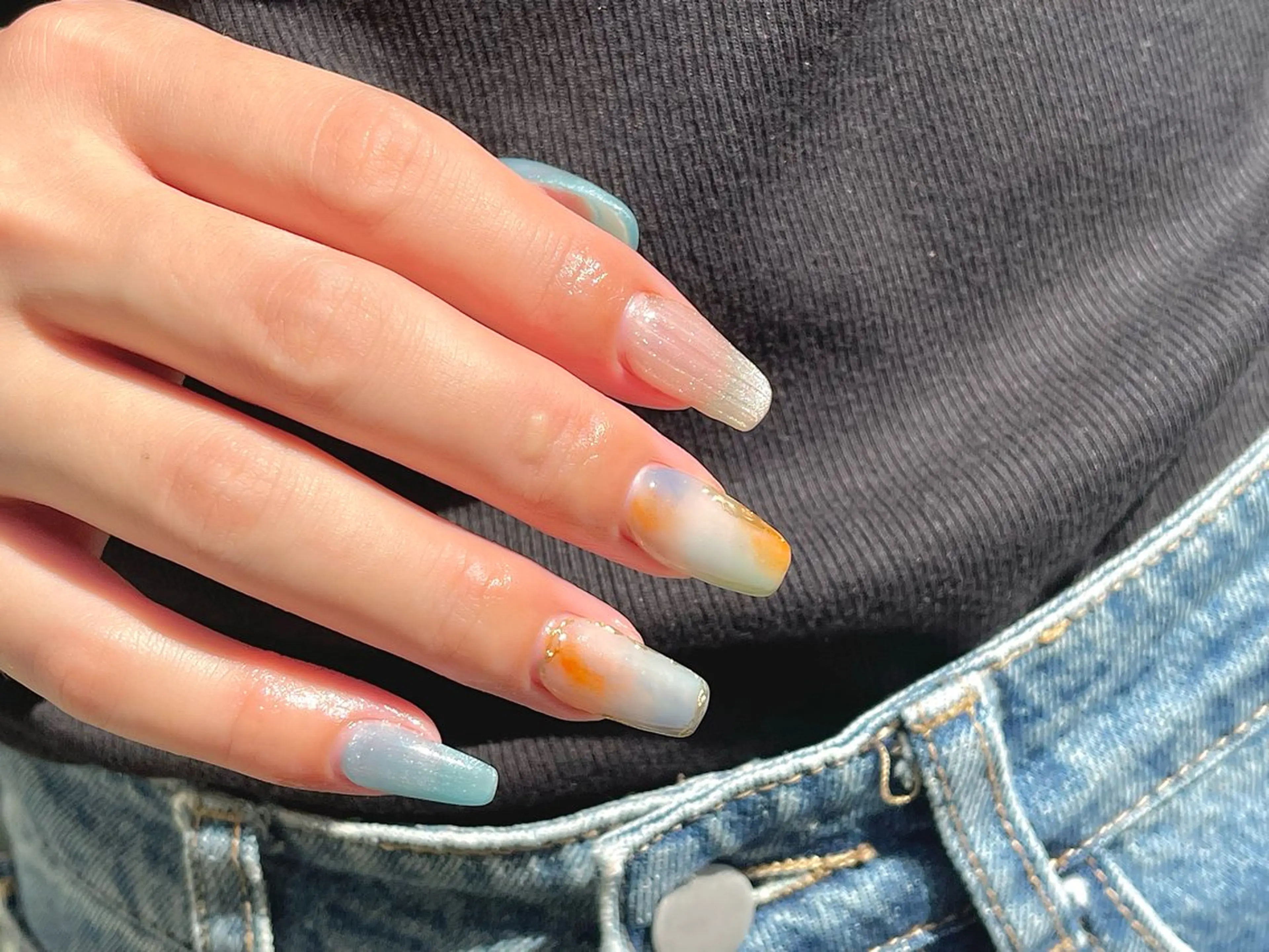 ネイル ブルー ニュアンスネイル IZUMIꕤnail 堺筋本町｜心斎橋のネイルデザイン